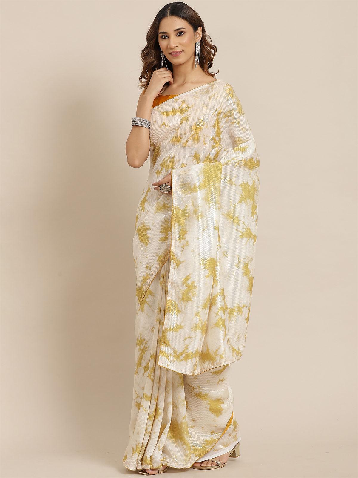 Women's Poly Silk Mustard Embellished Saree With Blouse Piece - Odette