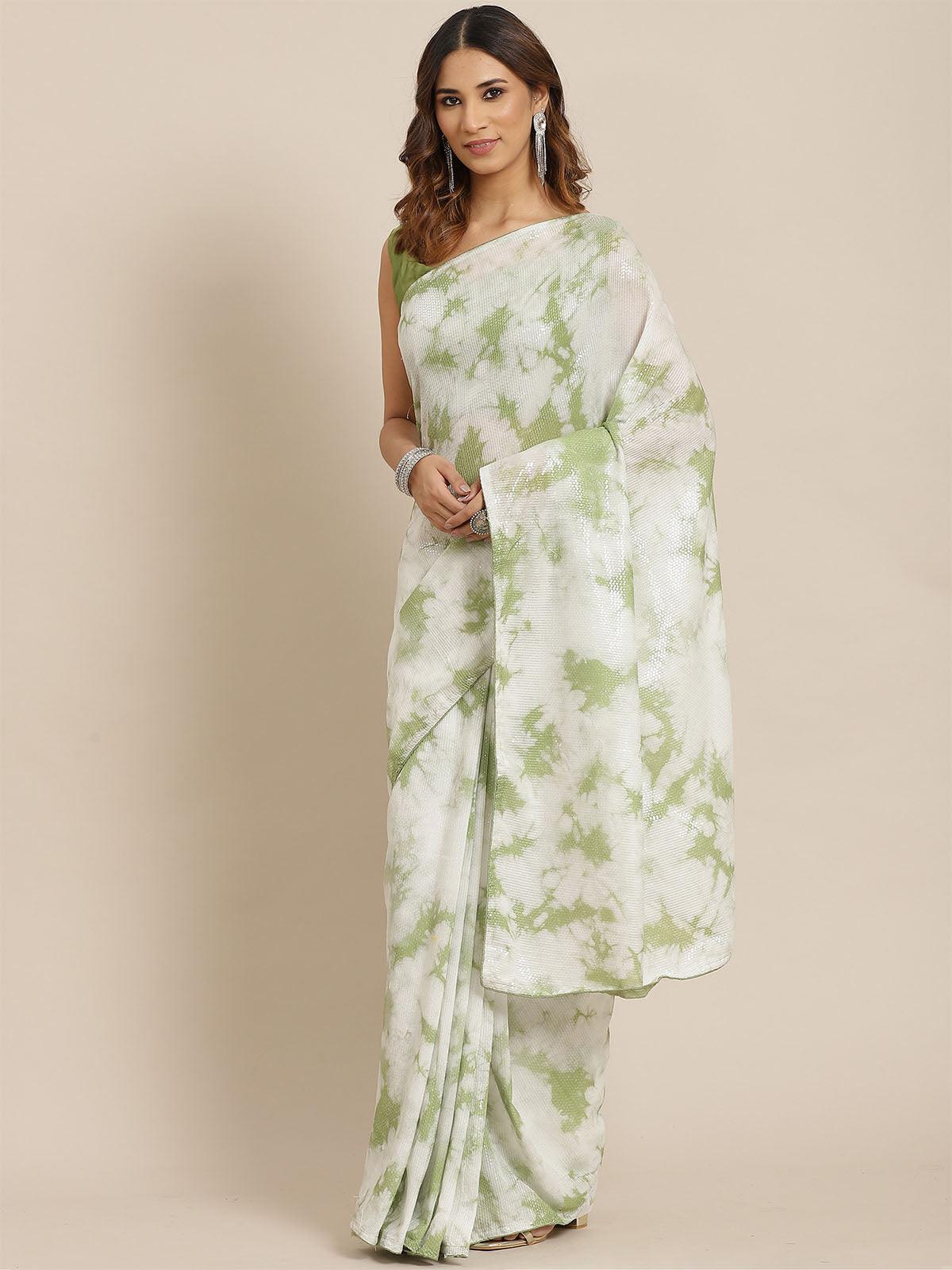 Women's Poly Silk Olive Embellished Saree With Blouse Piece - Odette