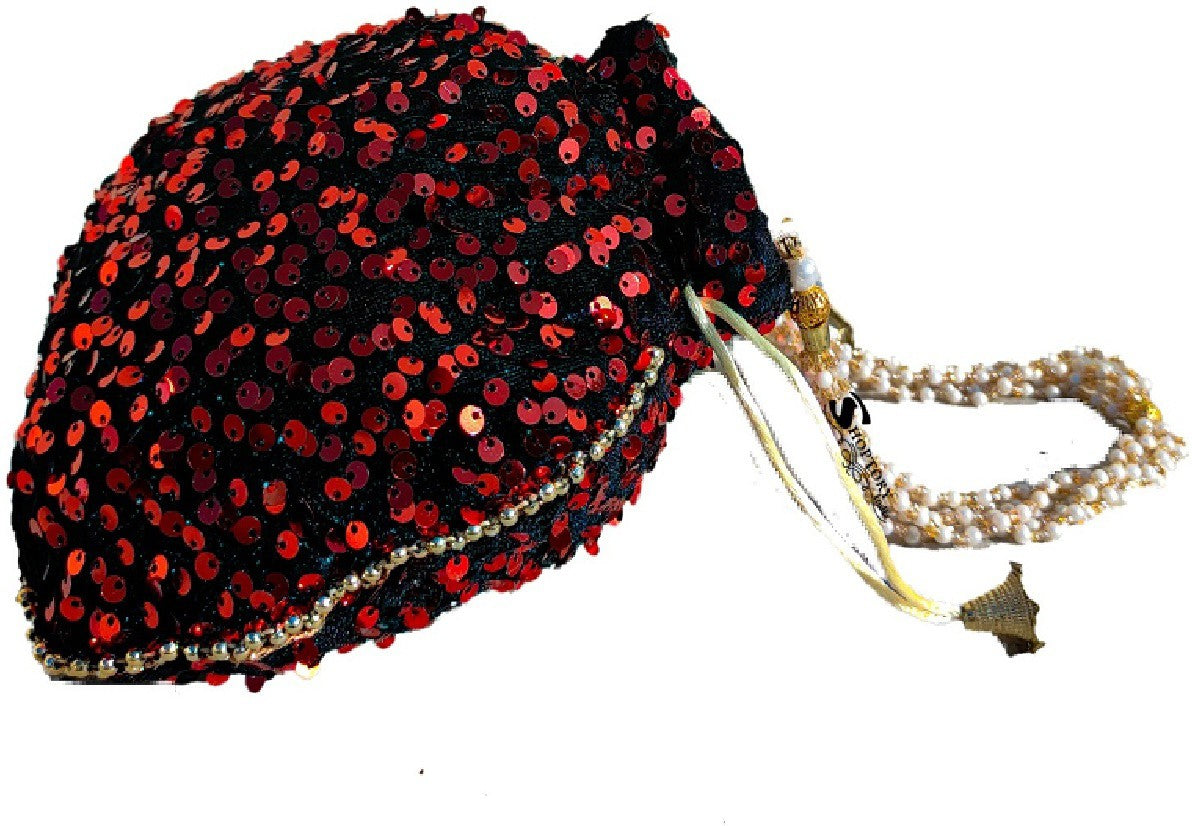 Women's Wristlets Sequine Potli For Designer Rajasthani Style Silk Batwa Bag Zari Work Potli Bridal Potli Combo - Ritzie