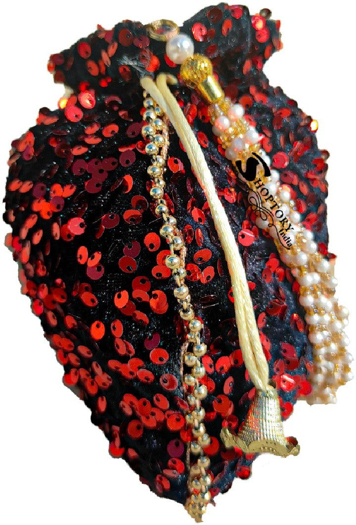 Women's Wristlets Sequine Potli For Designer Rajasthani Style Silk Batwa Bag Zari Work Potli Bridal Potli Combo - Ritzie