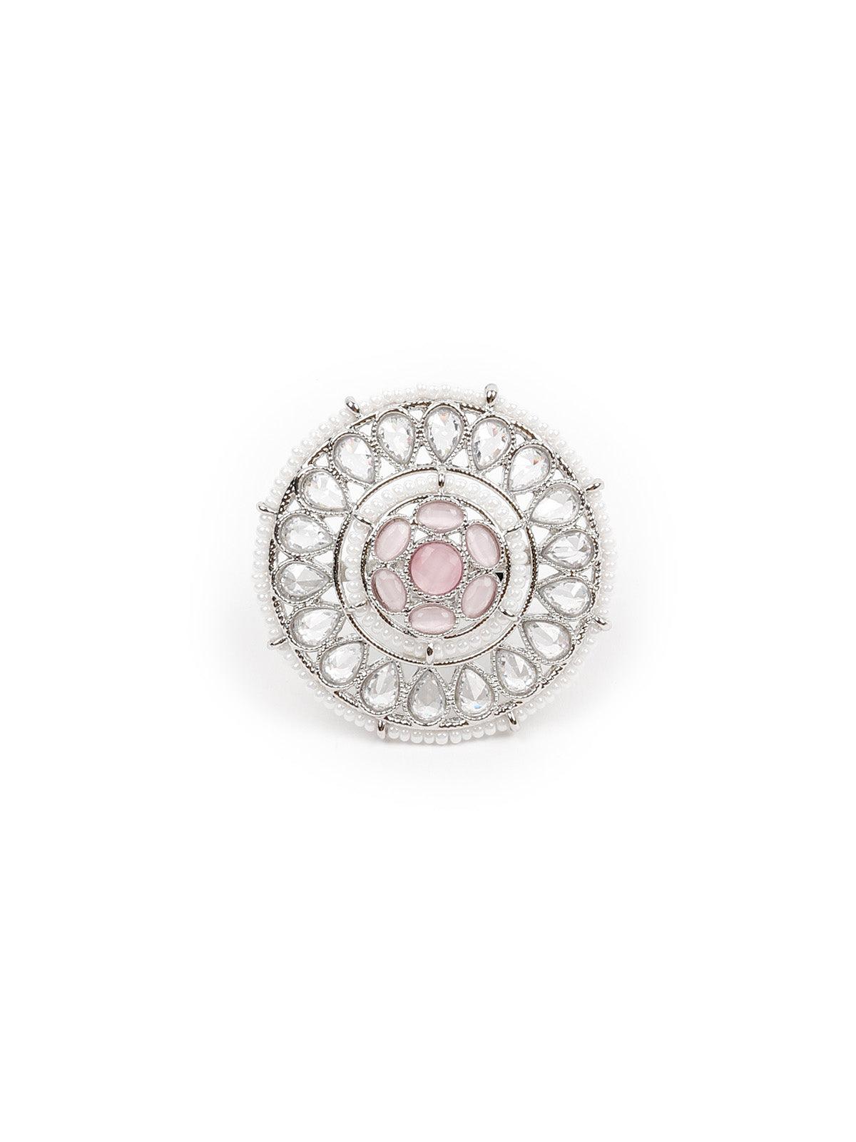 Women's Pretty White And Pink Embellished Finger Ring - Odette
