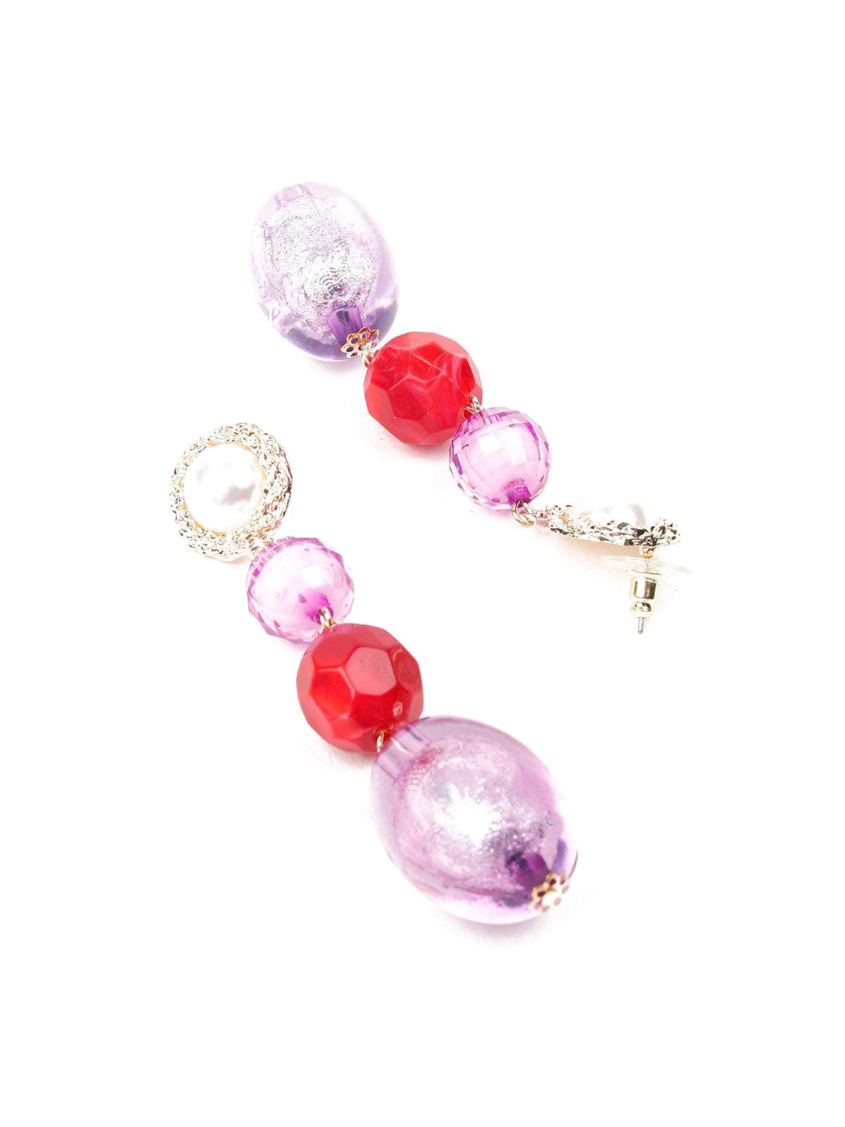 Women's Purple And Red Beaded Drop Earrings - Odette