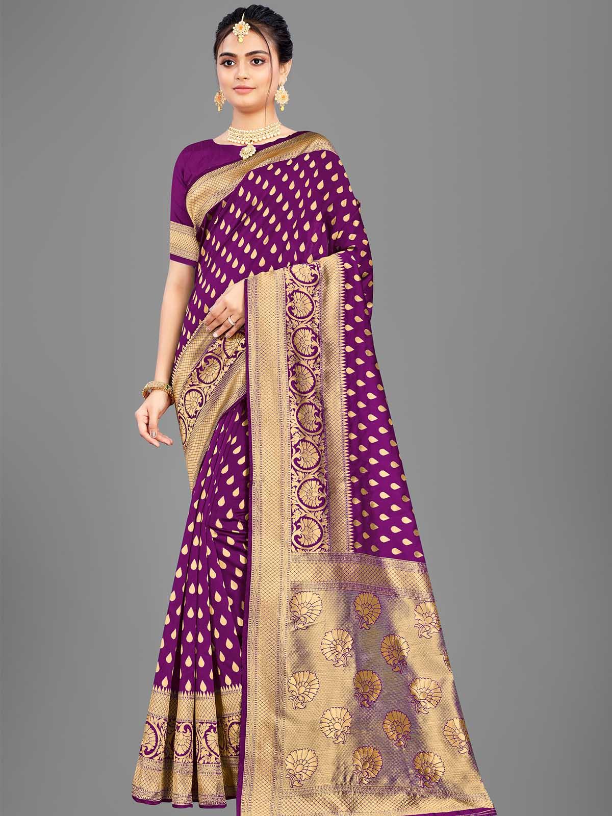Women's Purple Banarasi Silk Woven Design Saree - Odette