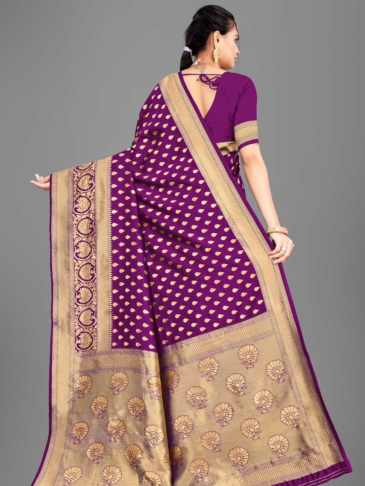 Women's Purple Banarasi Silk Woven Design Saree - Odette