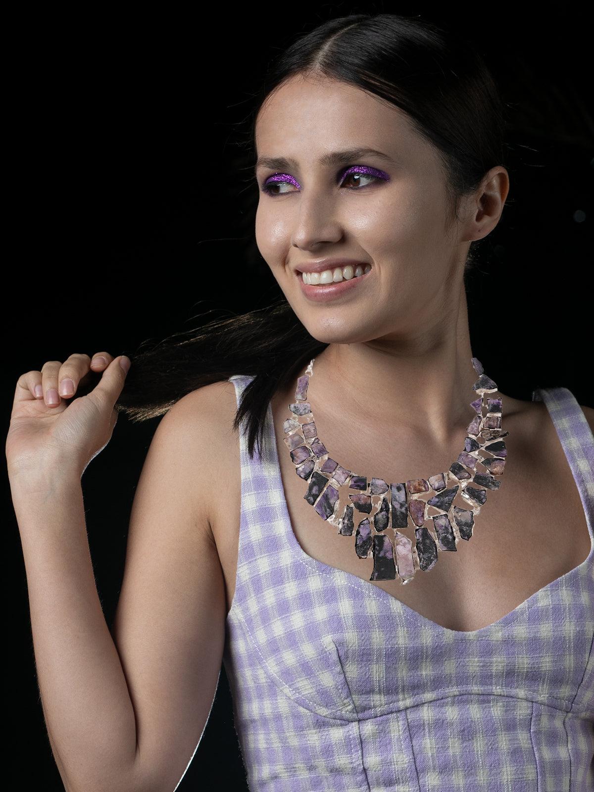 Women's Purple Blackish Hue Crystallised Necklace - Odette