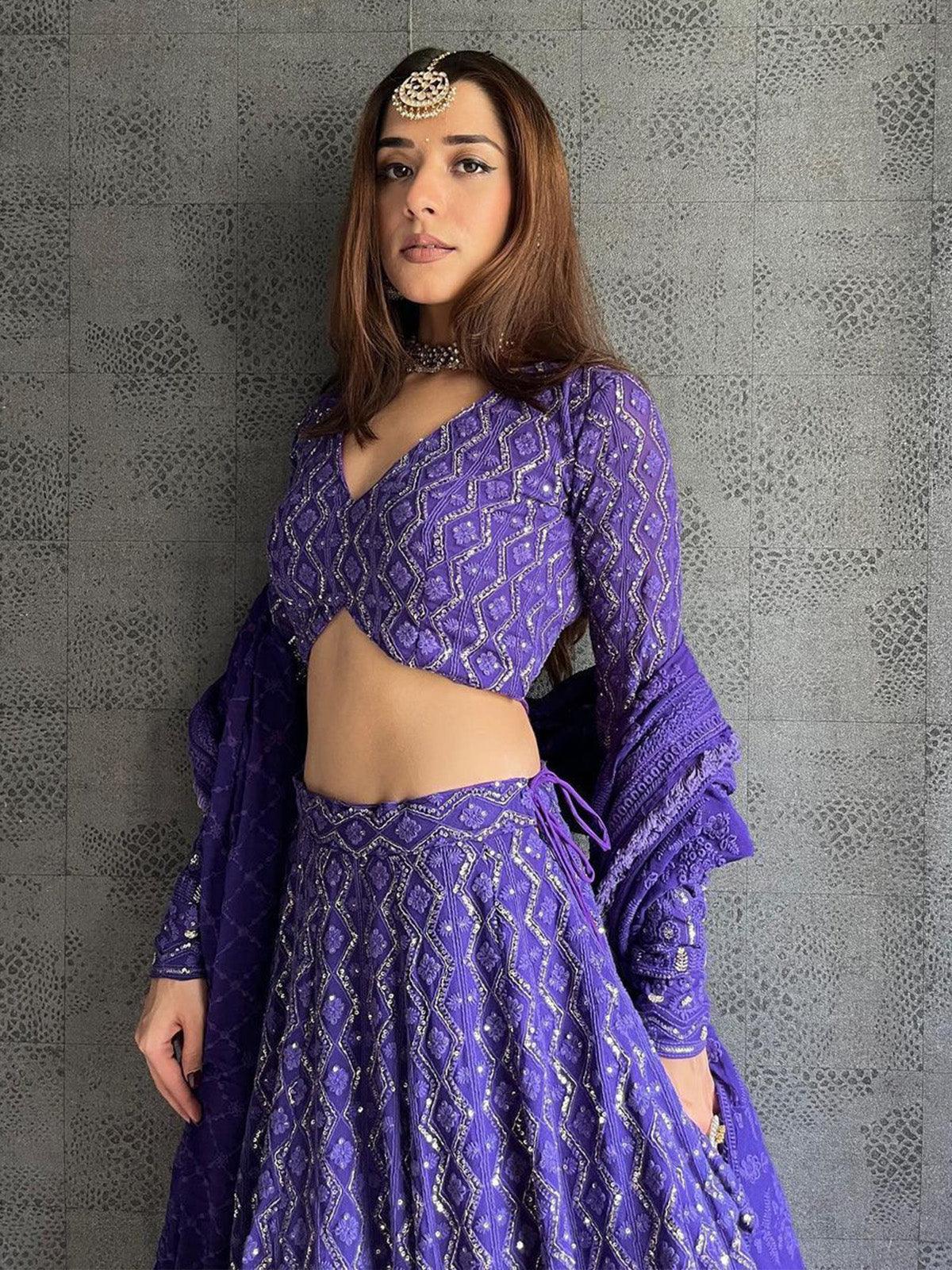Women's Purple Classy Lehenga Choli Set - Odette