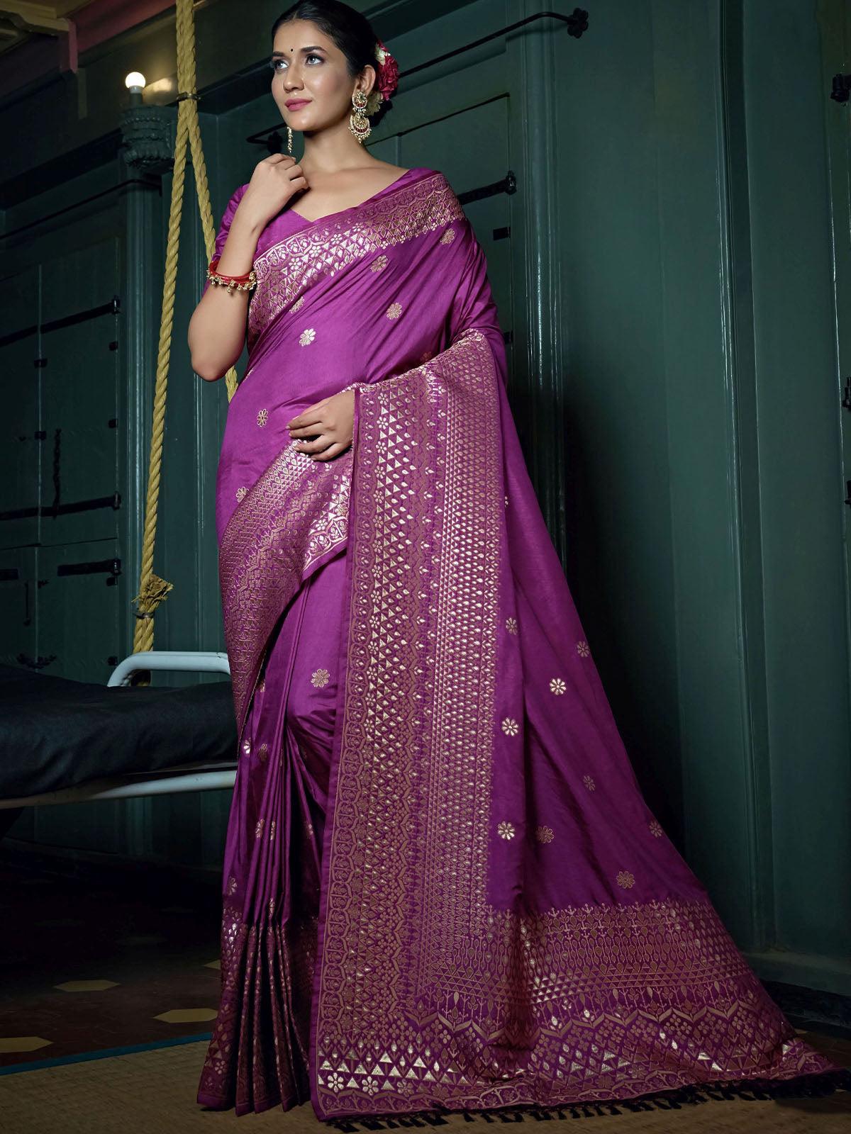 Women's Purple Color Art Silk Saree With Art Silk Blouse - Odette
