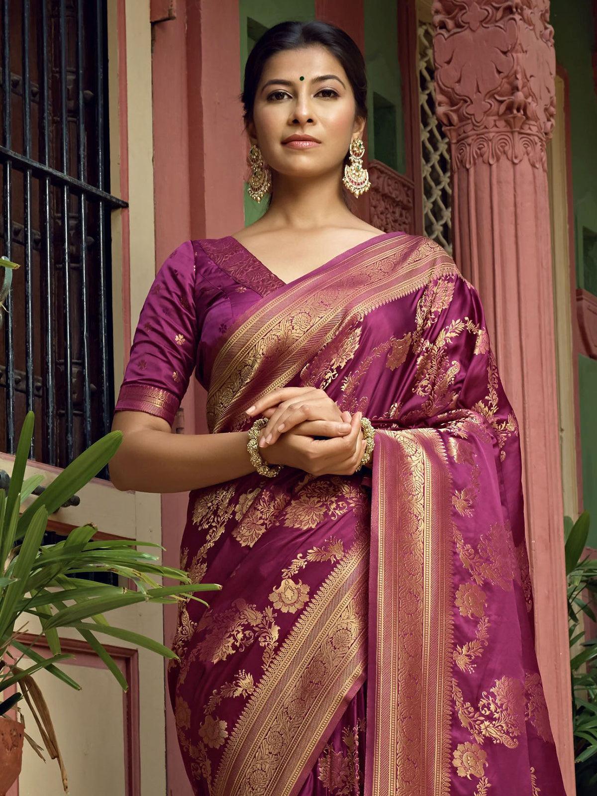 Women's Purple Color Art Silk Saree With Art Silk Blouse - Odette