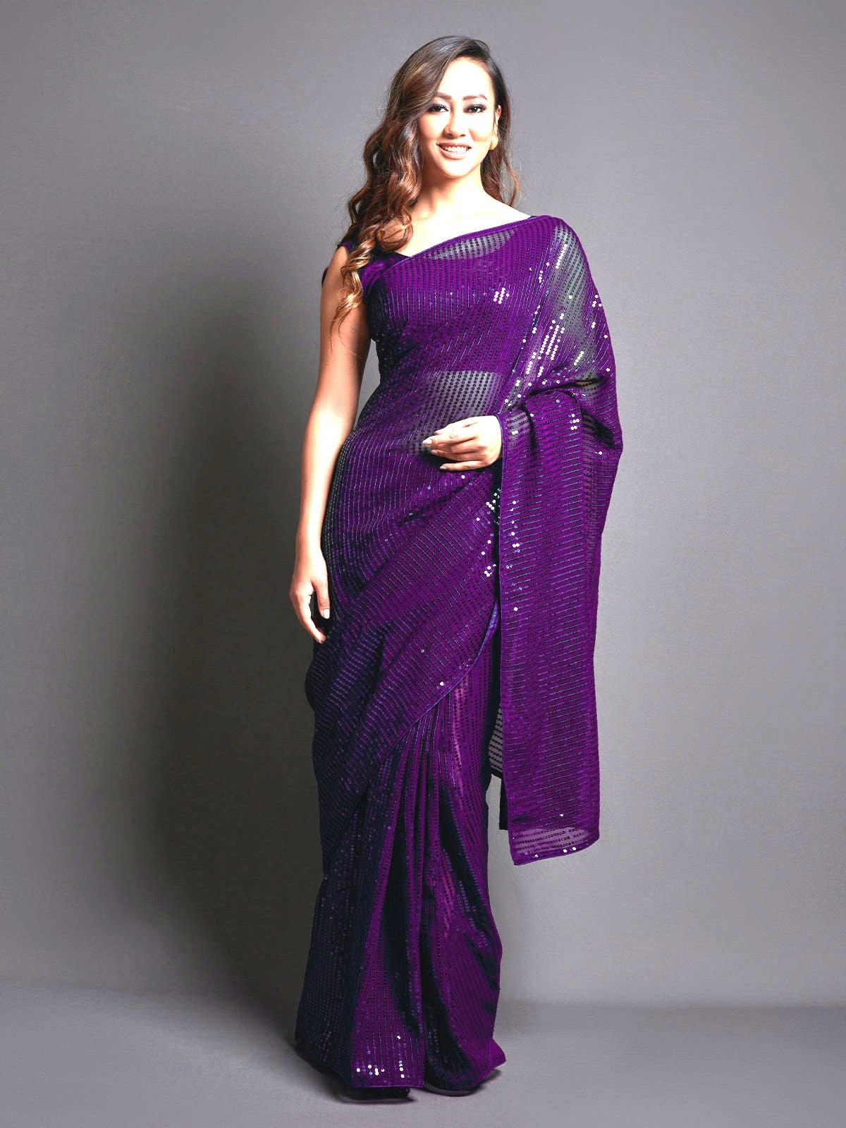 Women's Purple Color Georgette Saree - Odette