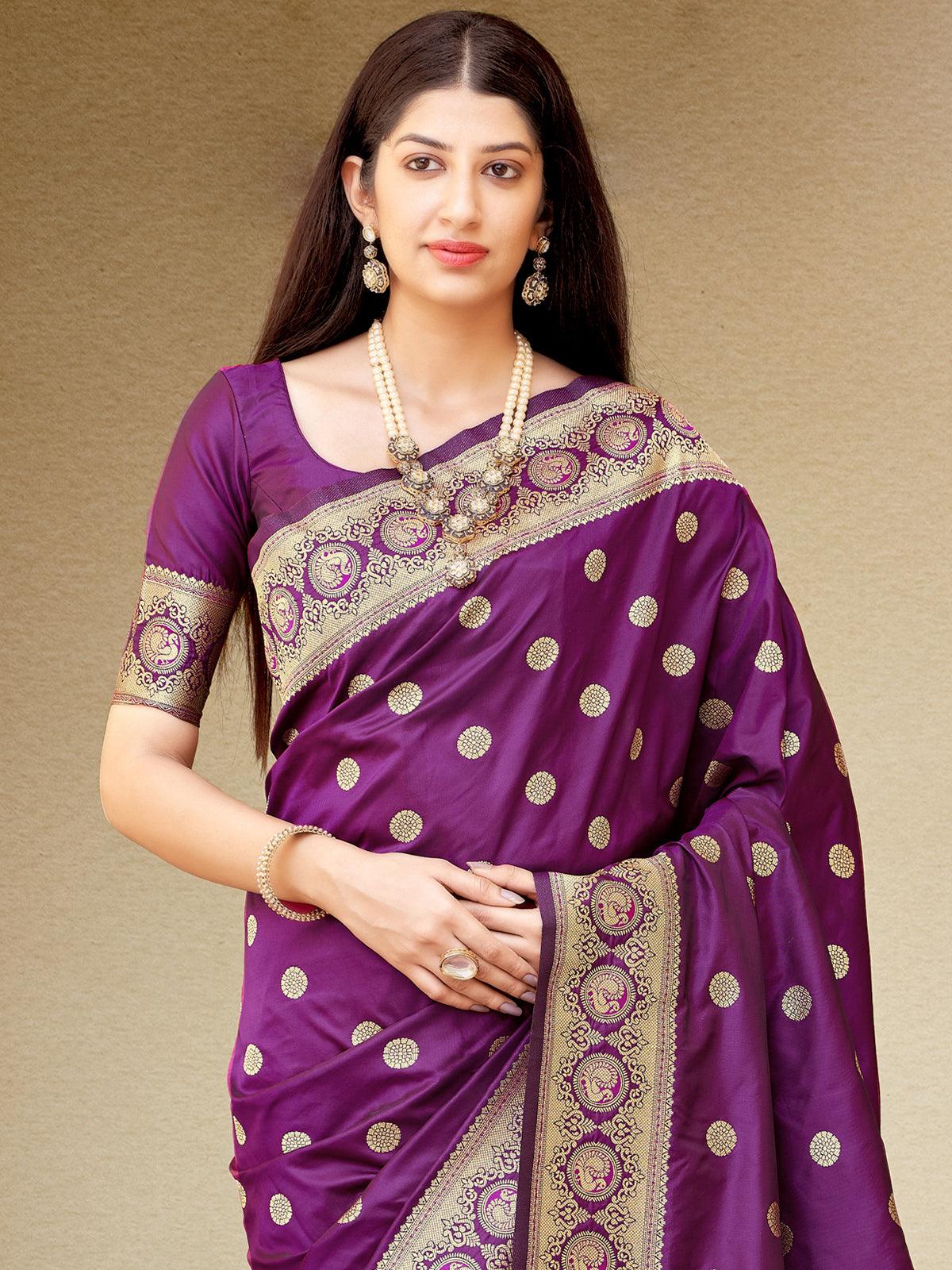 Women's Purple Color Traditional Wear Silk Saree - Odette