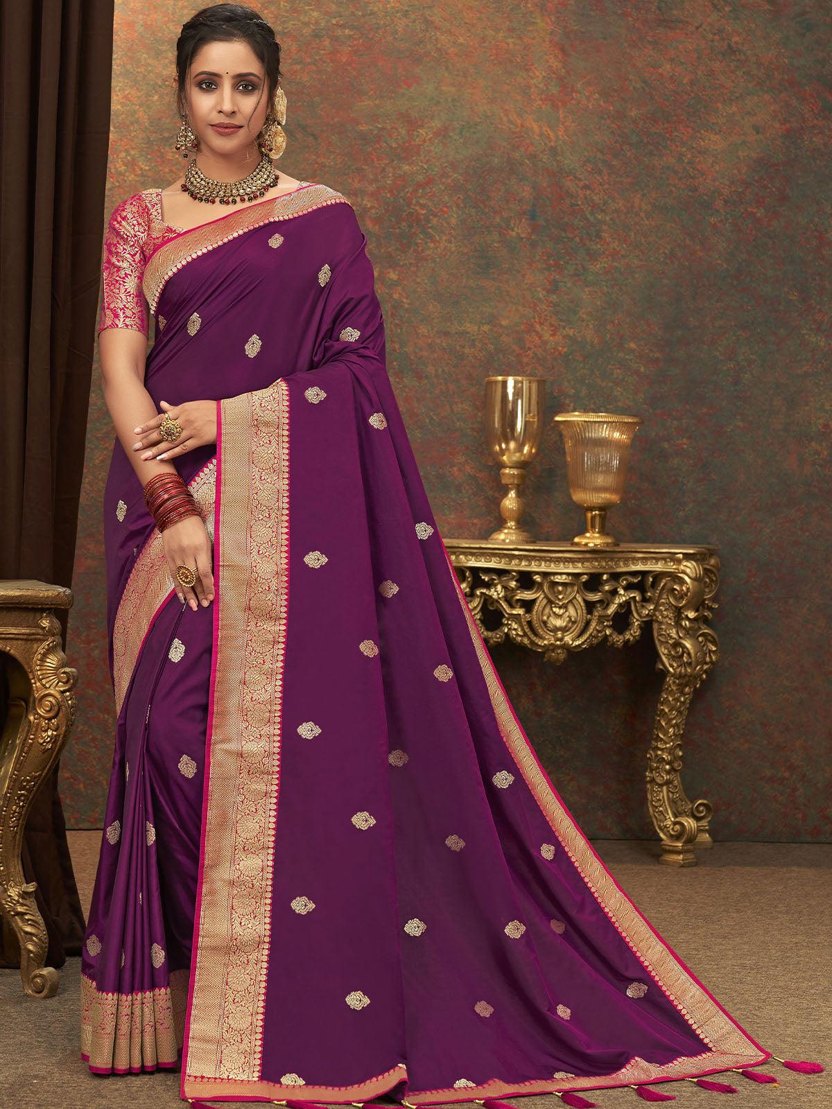 Women's Purple Designer Banarasi Silk Saree - Odette