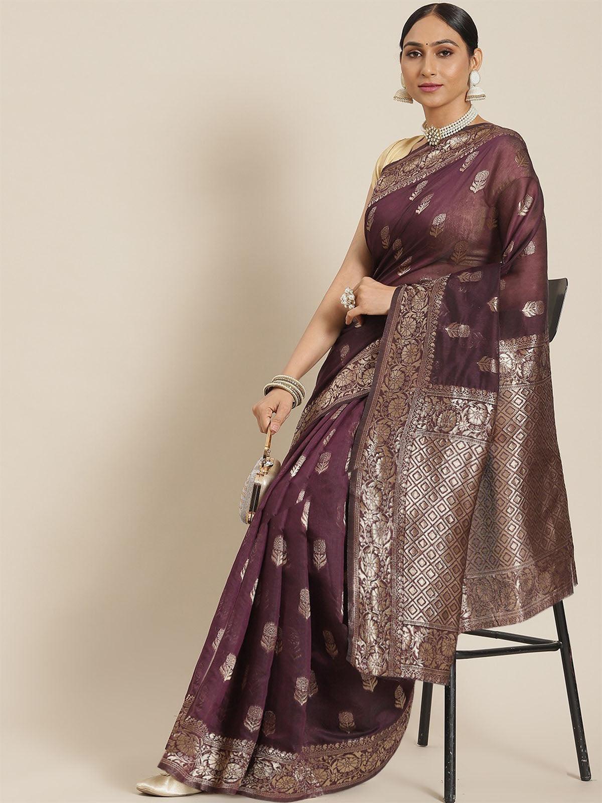 Women's Purple Elegant Cotton Woven Saree - Odette