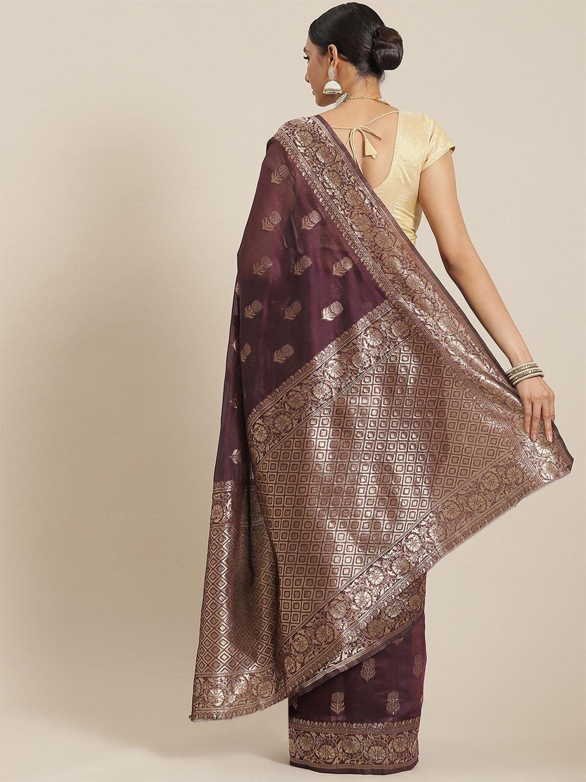 Women's Purple Elegant Cotton Woven Saree - Odette