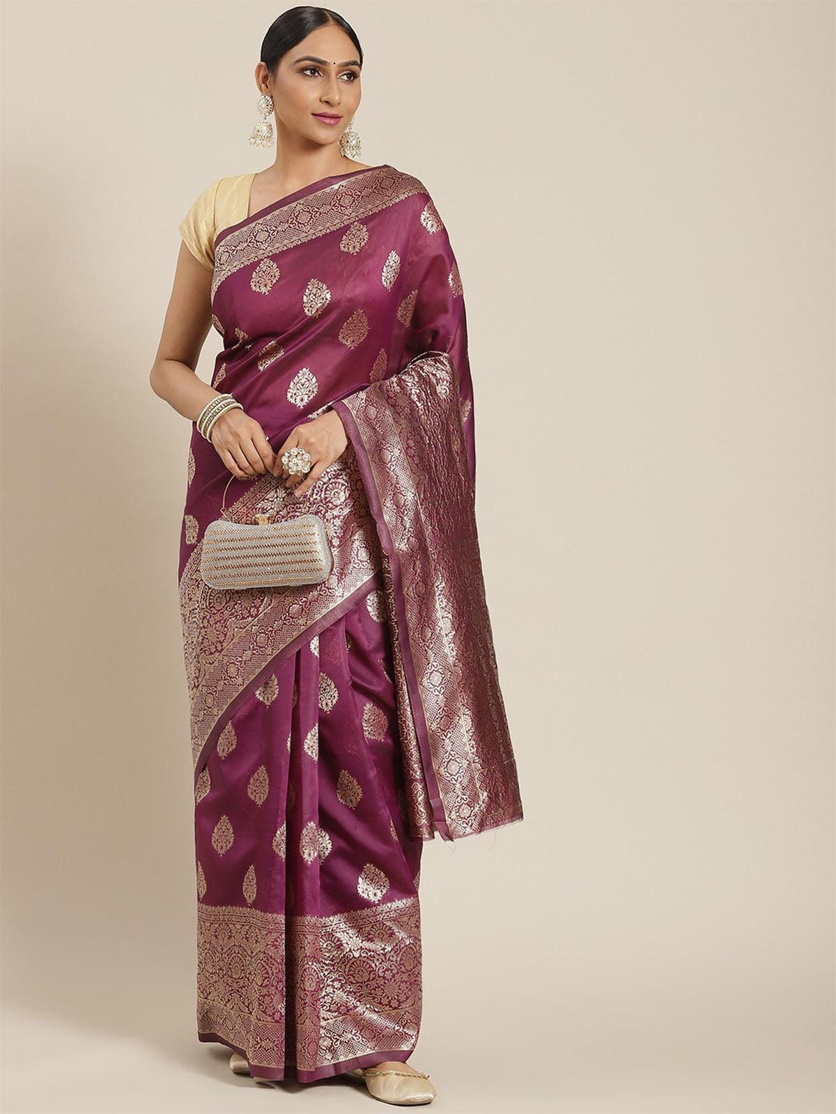 Women's Purple Elegant Silk Blend Woven Saree - Odette