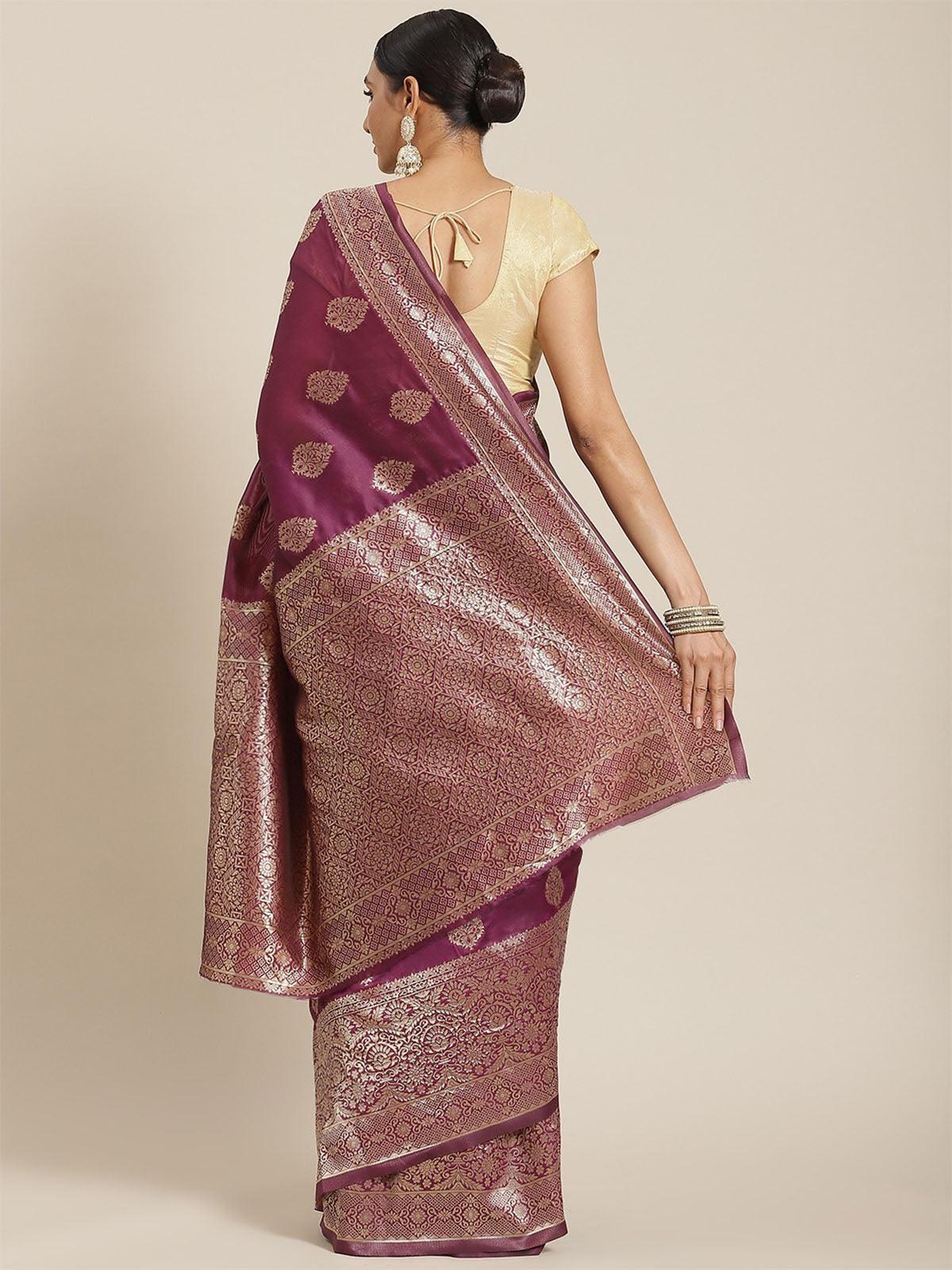 Women's Purple Elegant Silk Blend Woven Saree - Odette