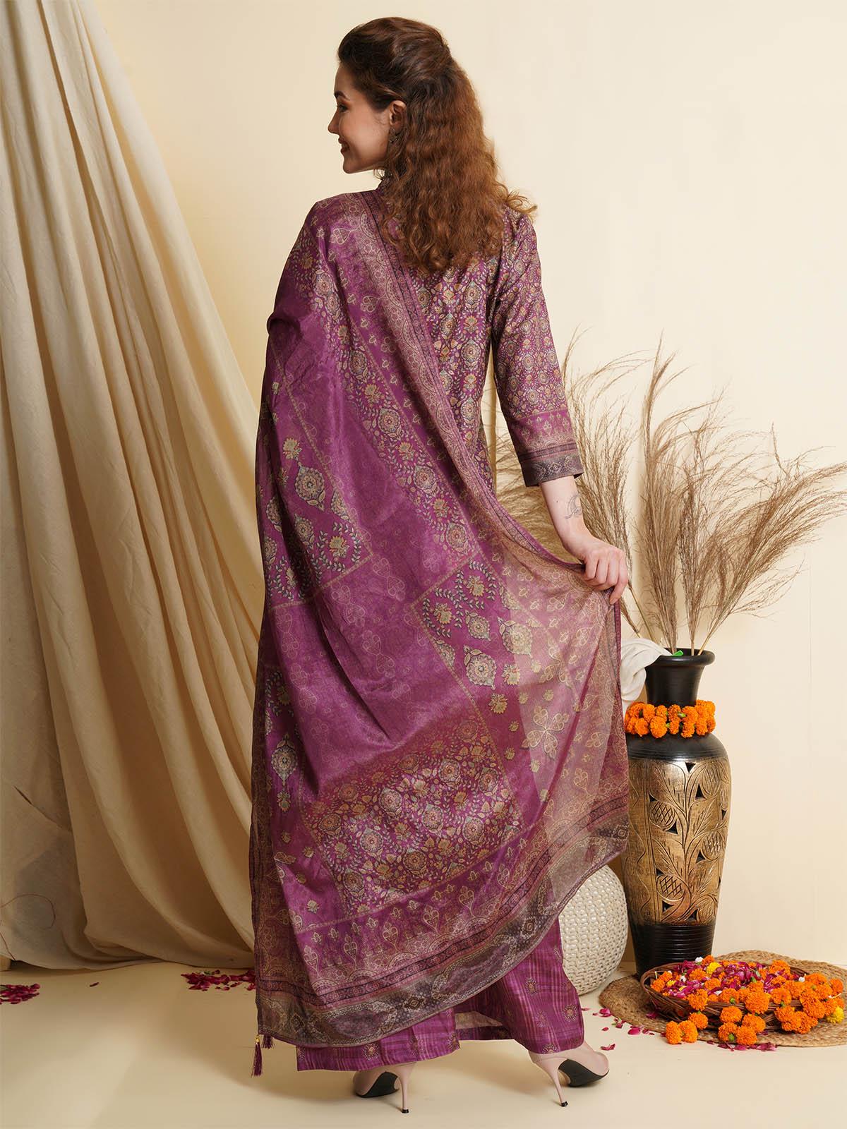 Women's Purple Exclusive Digital Printed Dress Material - Odette