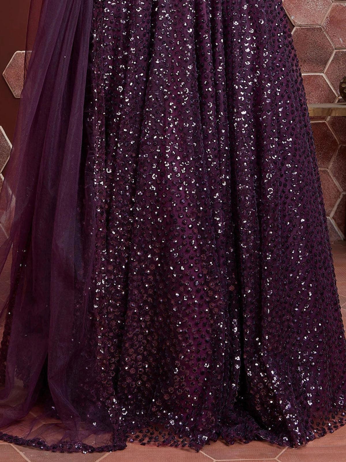Women's Purple Heavy Embroidery Sequin Work Lehenga Choli - Odette