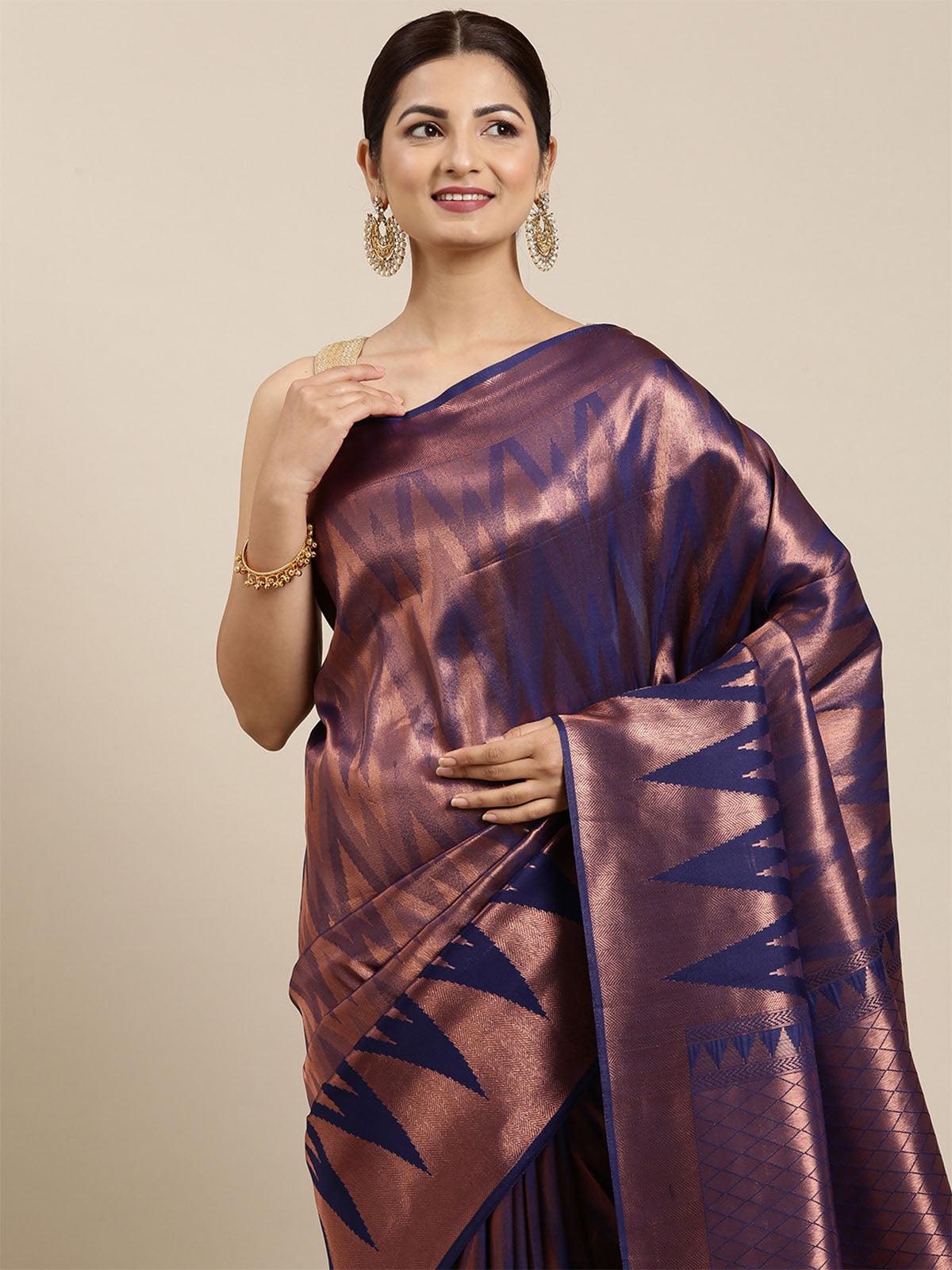 Women's Purple Kanjivaram Silk Banarasi Weaving Silk Saree - Odette
