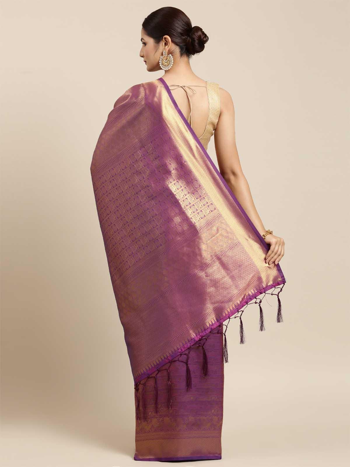 Women's Purple Kanjivaram Silk Banarasi Weaving Silk Saree - Odette