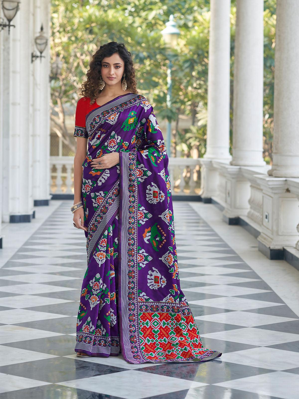 Women's Purple Patola Silk Heavy Wevon Patola Designer Saree - Odette