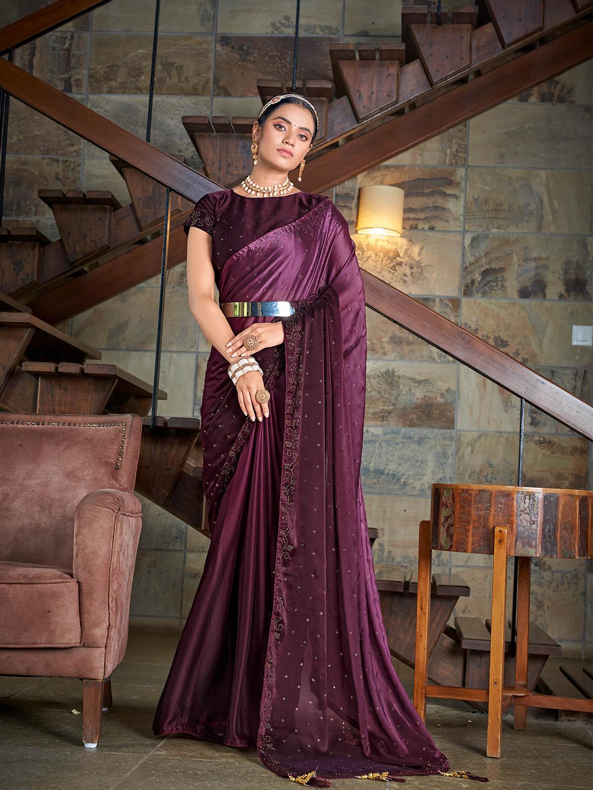 Women's Purple Rangoli Silk Sequin Saree - Odette