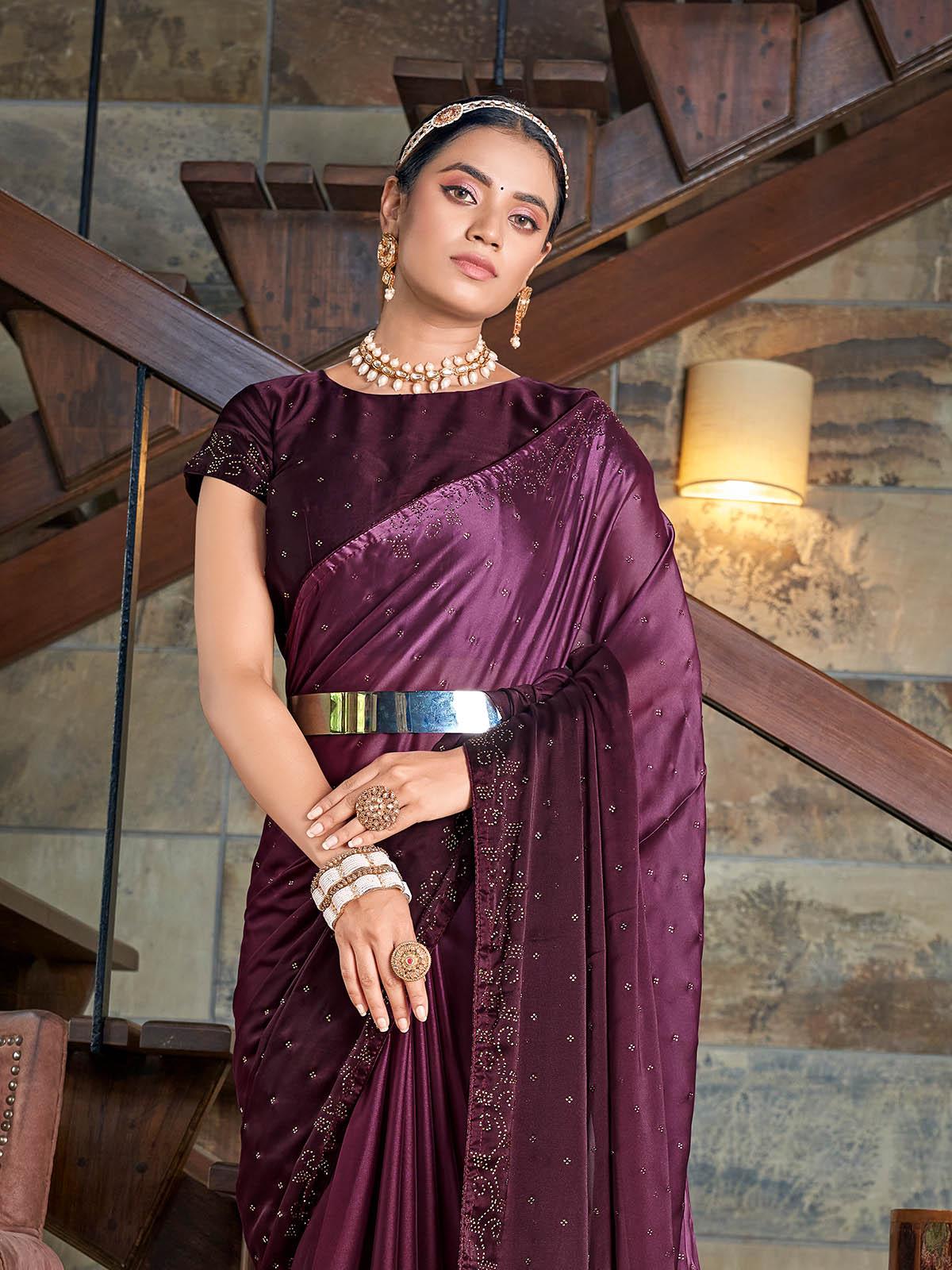 Women's Purple Rangoli Silk Sequin Saree - Odette