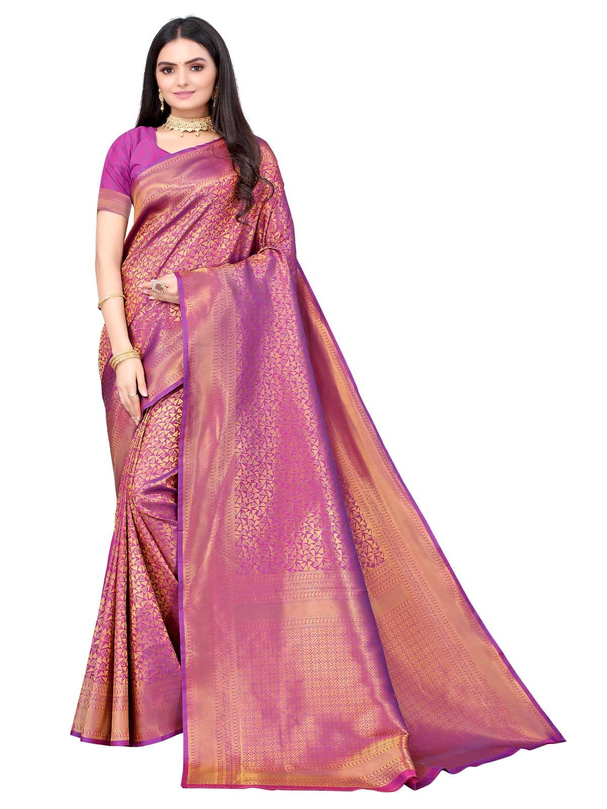 Women's Purple Silk Blend Woven Saree With Blouse - Odette