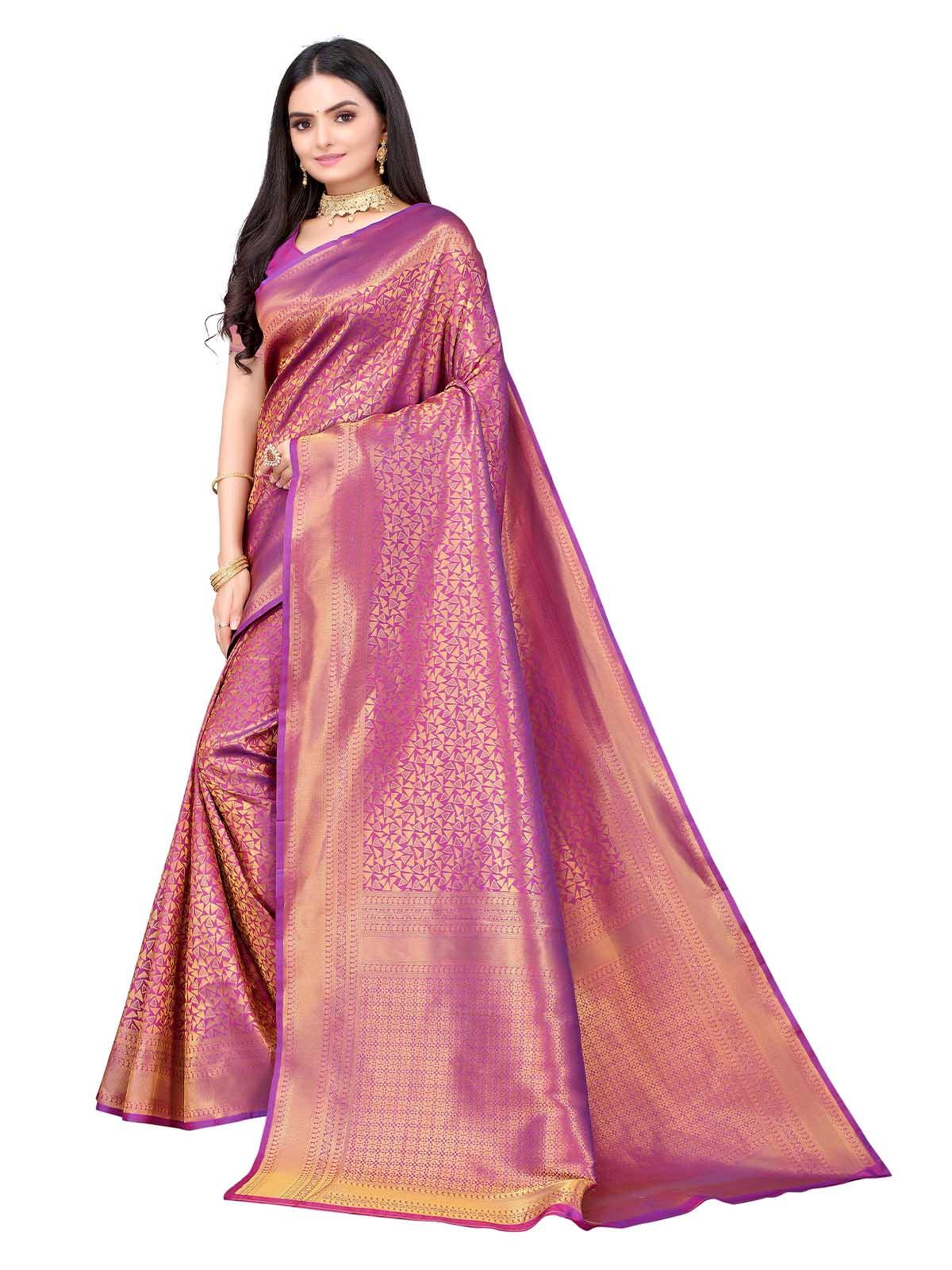 Women's Purple Silk Blend Woven Saree With Blouse - Odette