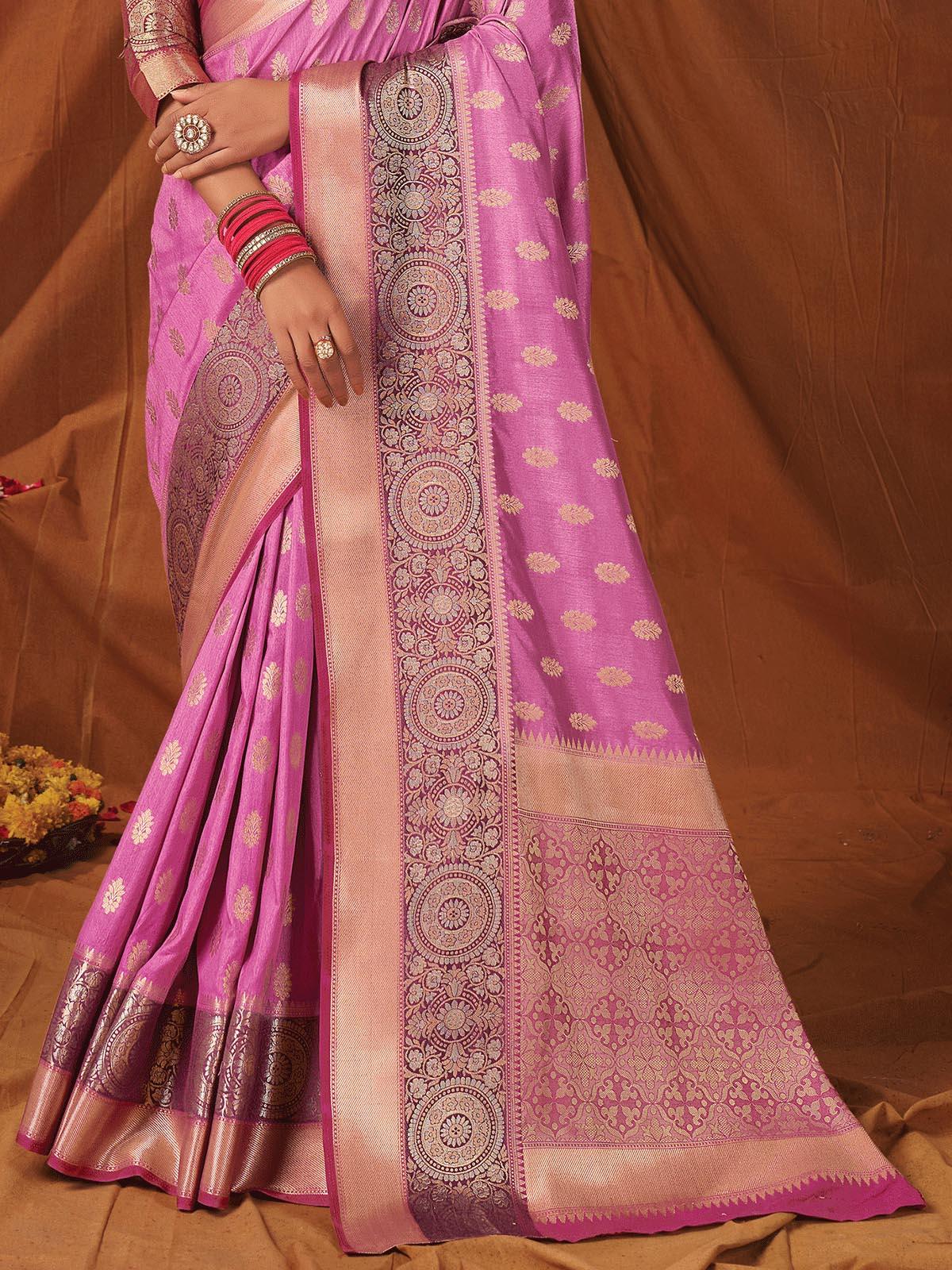 Women's Purple Silk Heavy Jari Wevon Designer Saree - Odette