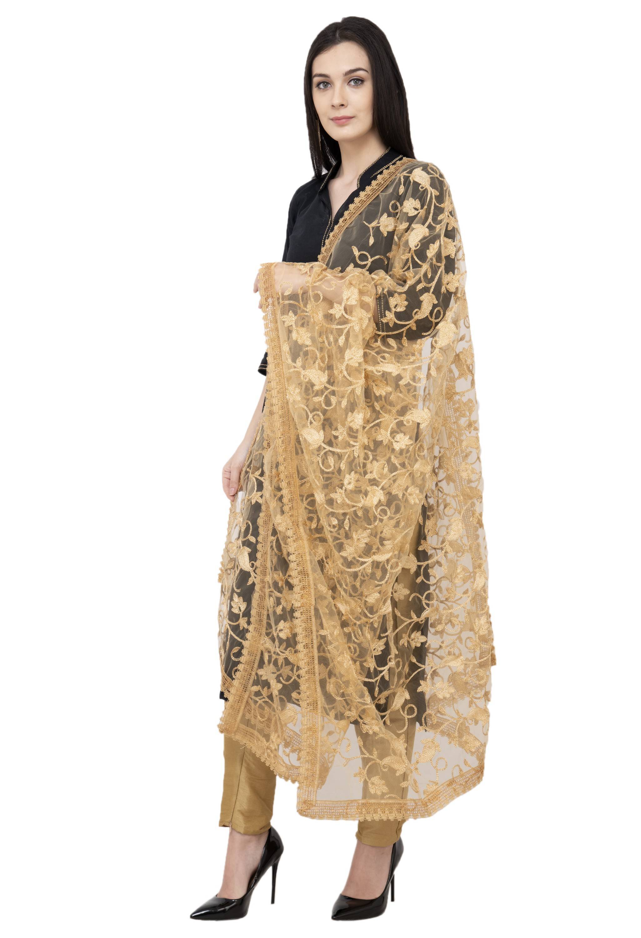 A R Silk Net Emb. Fancy Dupatta Color Golden Dupatta or Chunni