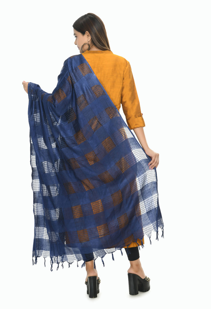 Women's Navy Blue Colour Window Design Cotton Dupatta Mfd0013