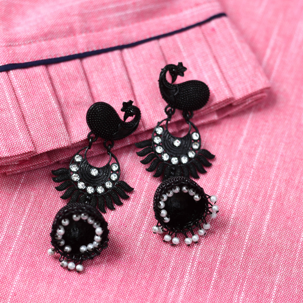 Kamal Johar Black color Peacock Earrings J