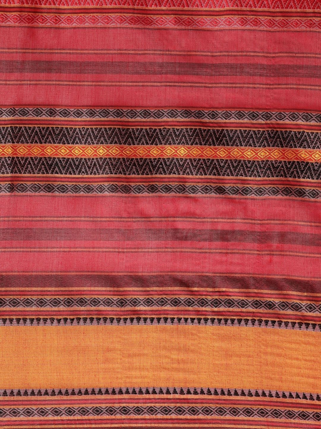 Women's Handloom Red & Yellow Pure Cotton Woven Design Khadi Saree - Olive Mist