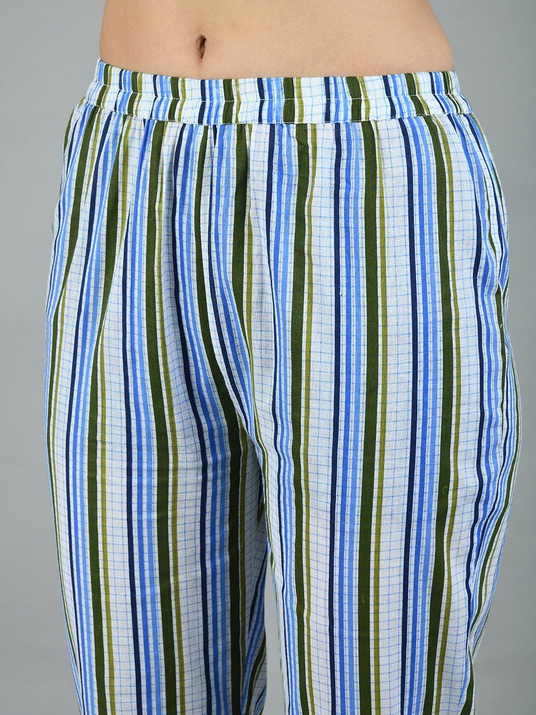Women's Multi Cotton Printed 3/4 Sleeve Round Neck Casual Kurta Pant Set - Myshka