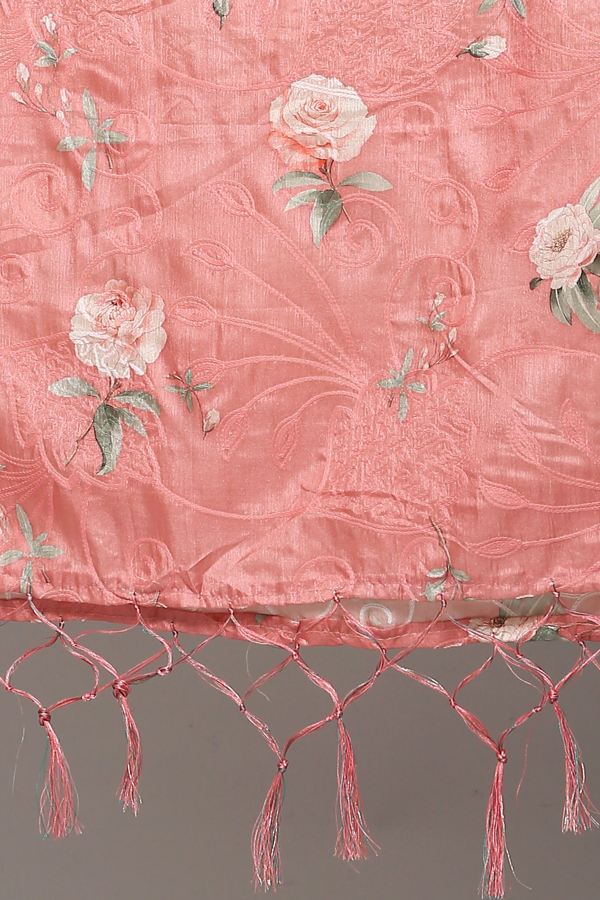 Women's Onion Color Art Silk Embroidery and Digital Printed Dupatta - VAABA