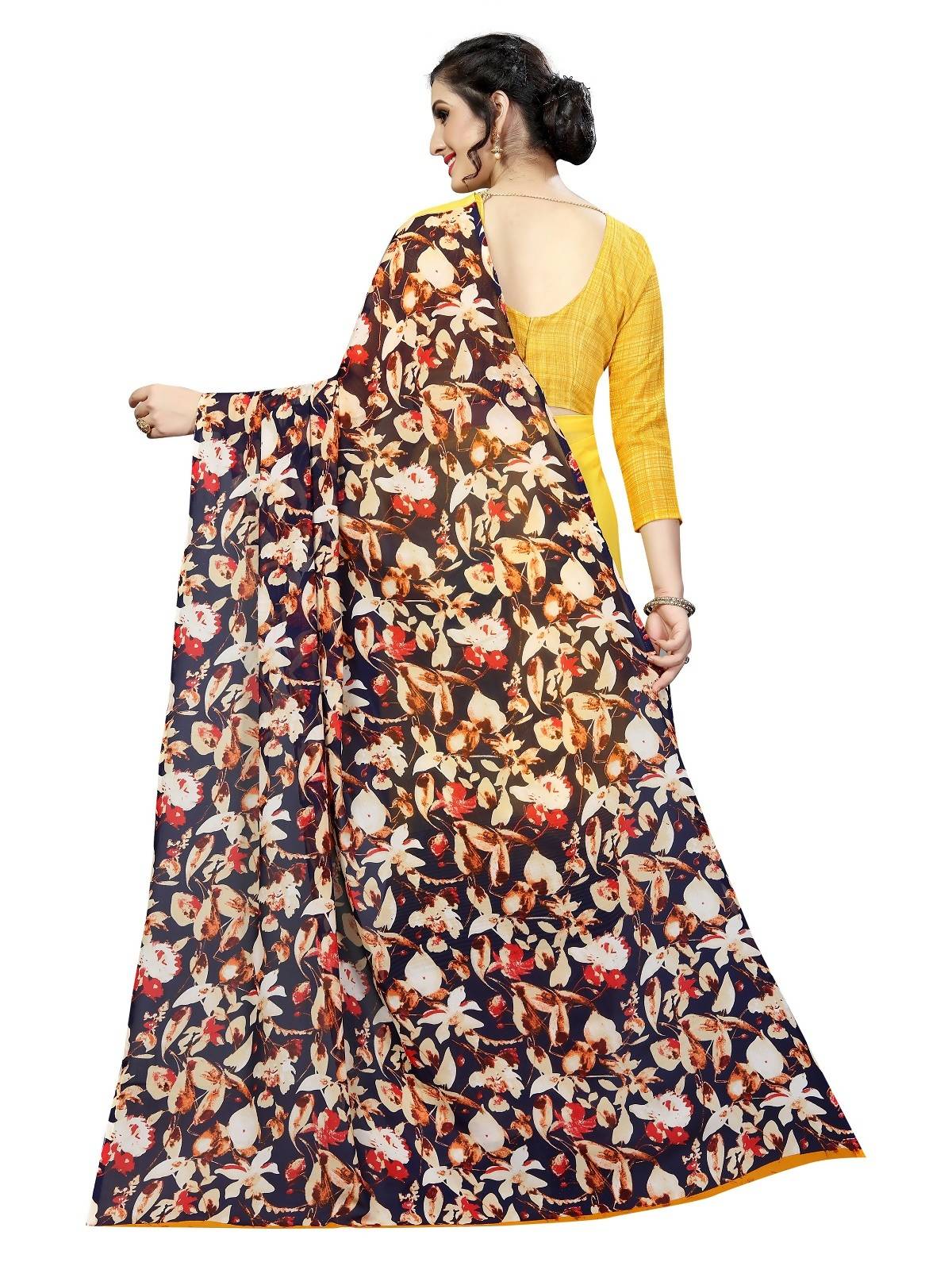 Women's Vamika Yellow Georgette Printed Half & Half Saree Shiv Yellow - Vamika