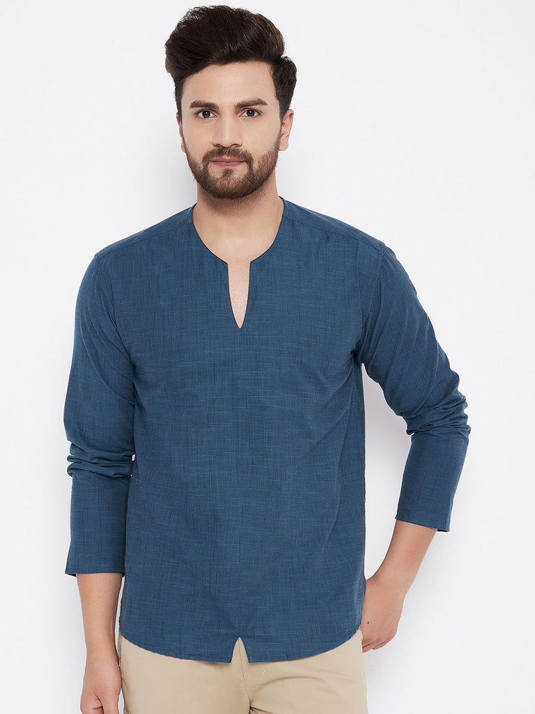 Men's Solid Cotton Blue Kurta