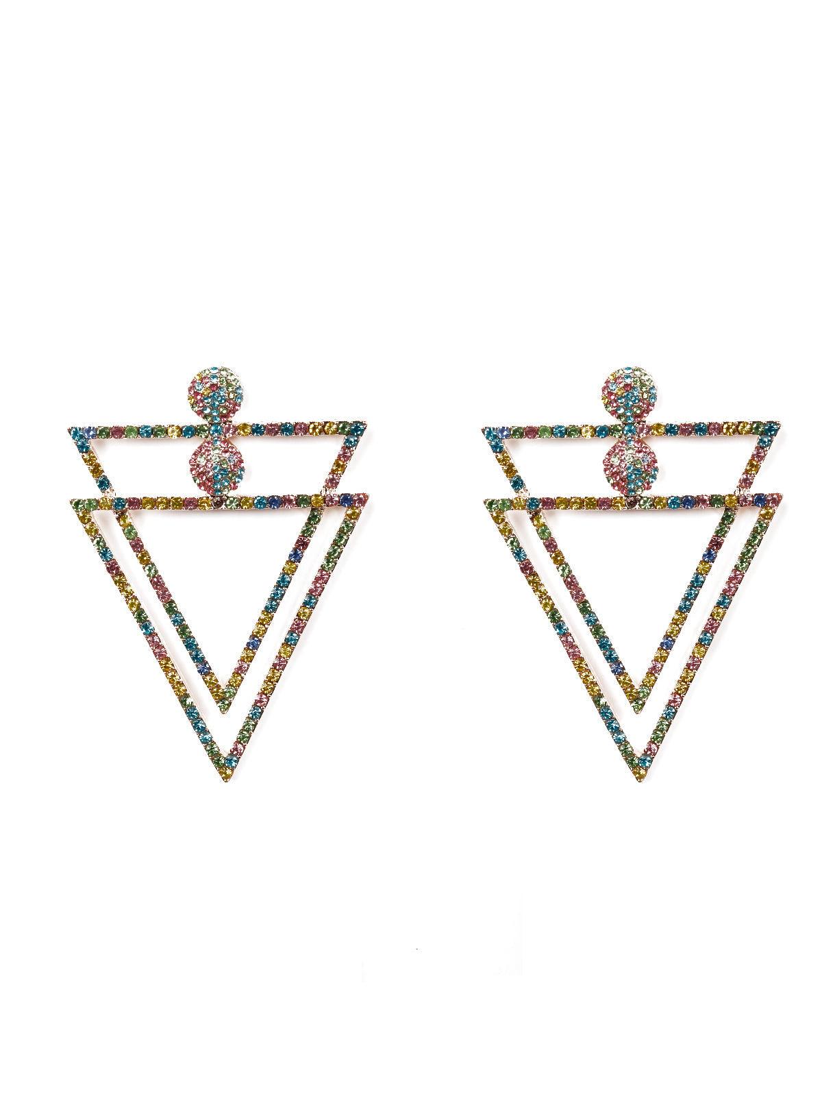 Women's Rainbow Crystal Double Inverted Triangle Earrings - Odette