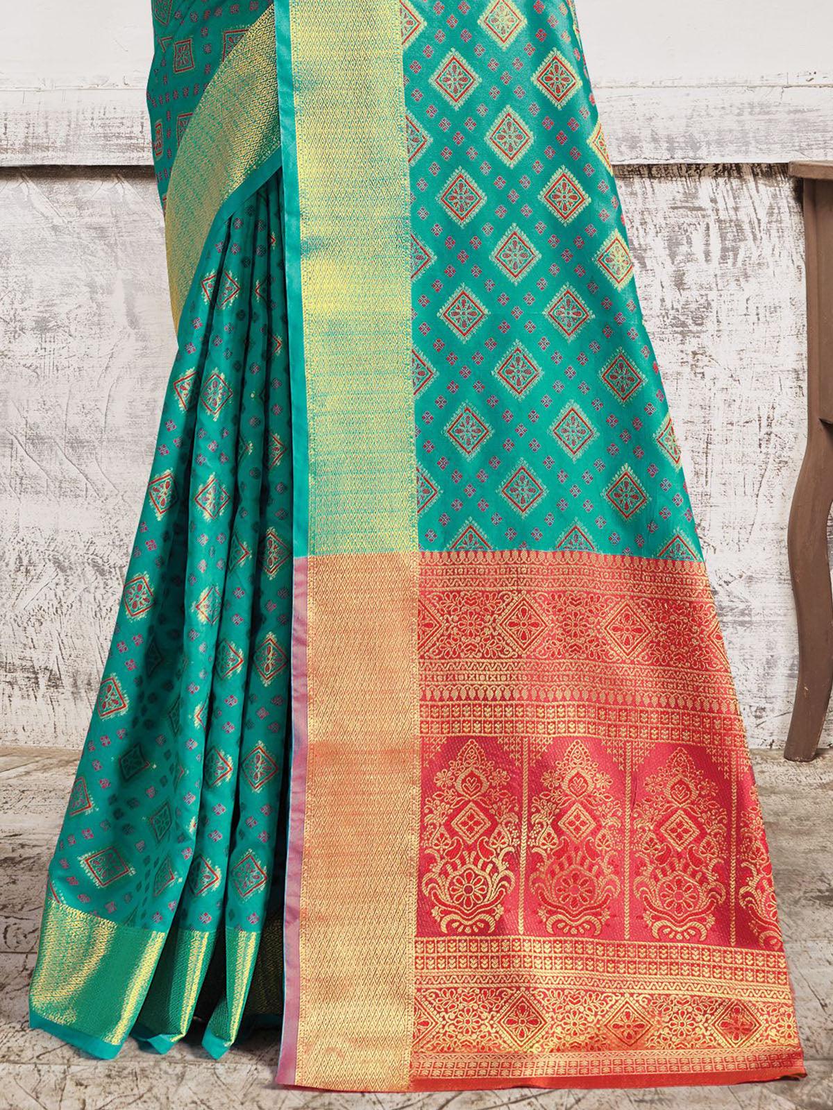Women's Rama Silk Heavy Jari Wevon Designer Saree - Odette