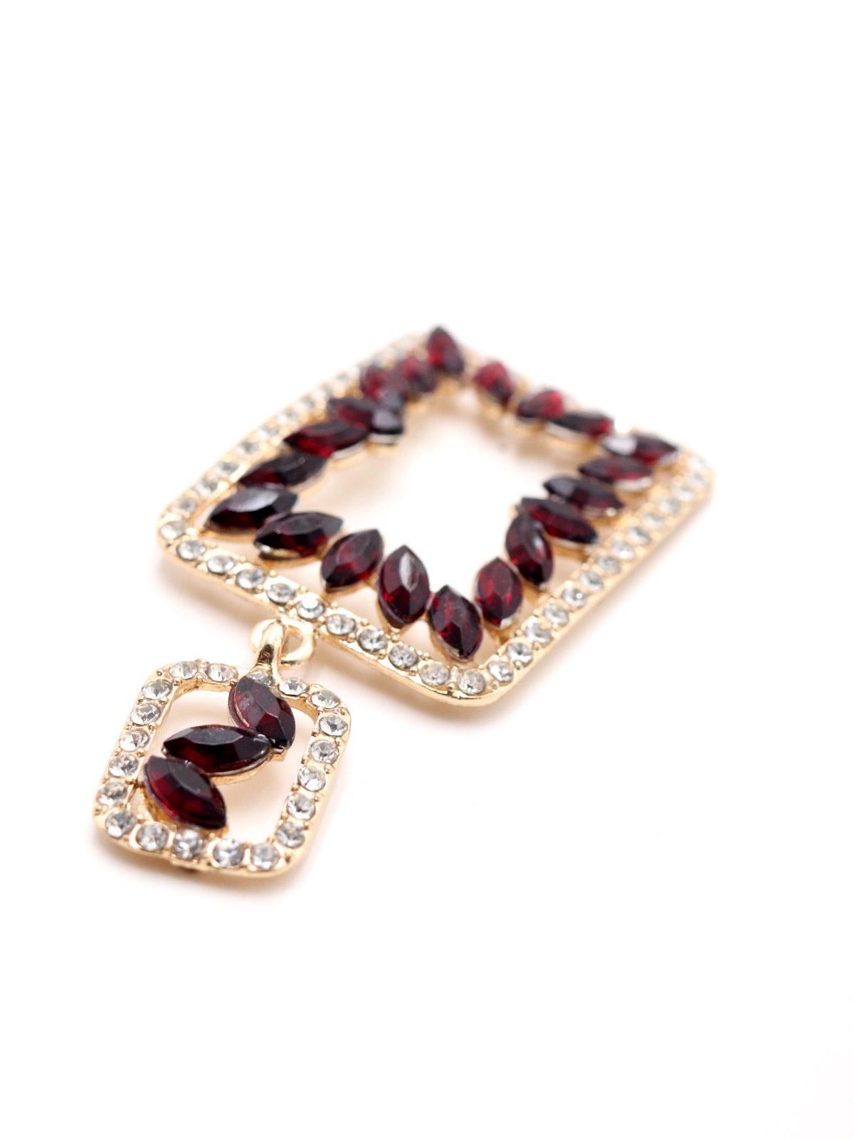 Women's Rectangular Lovely Red & Clear Dangle Earrings - Odette
