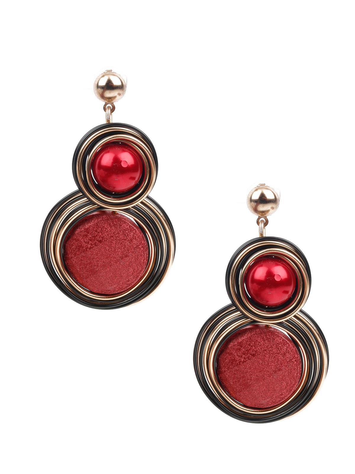 Women's Red And Black Dangle Earrings - Odette
