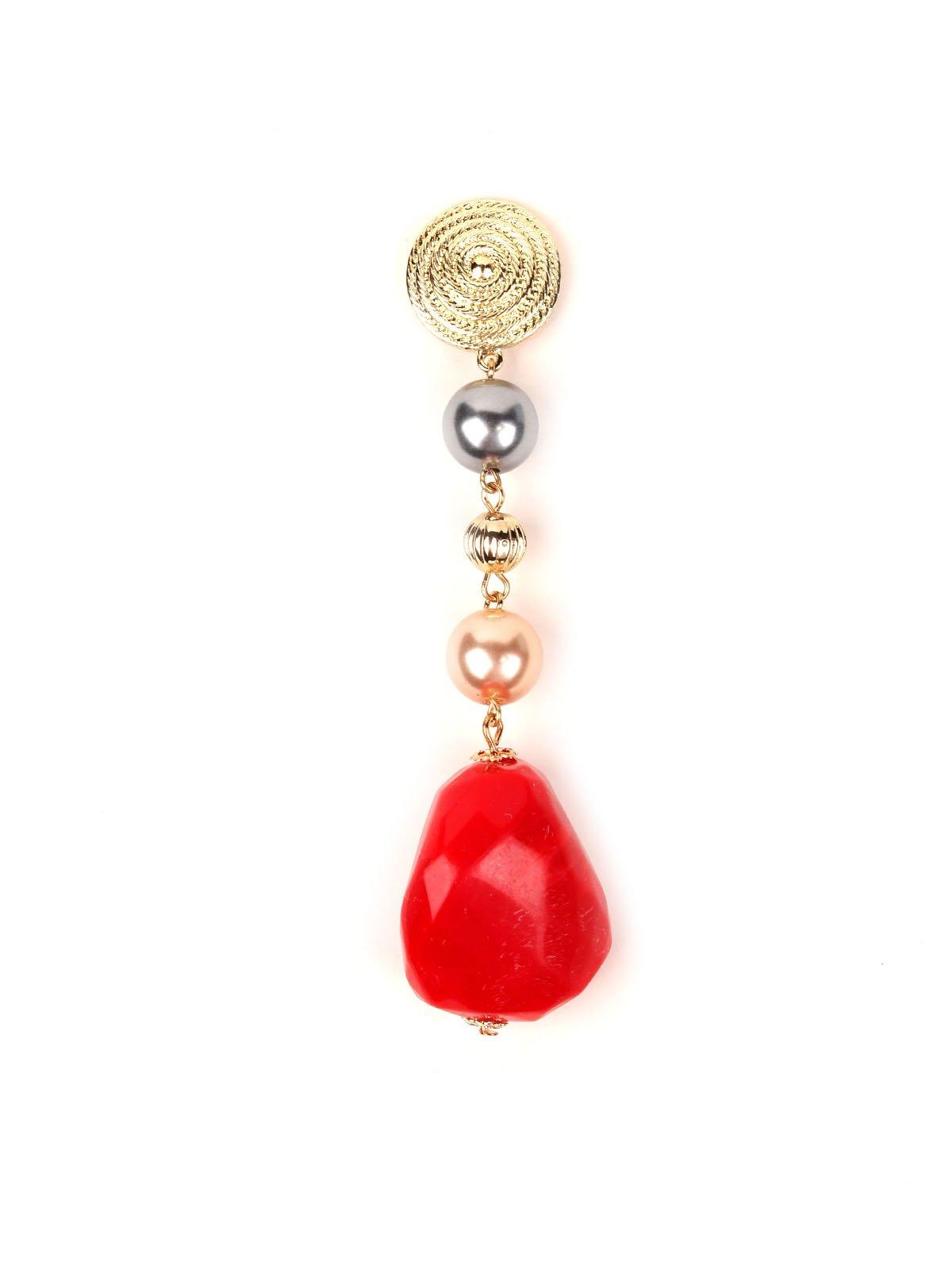 Women's Red And Gold Hue Beaded Drop Long Earrings - Odette