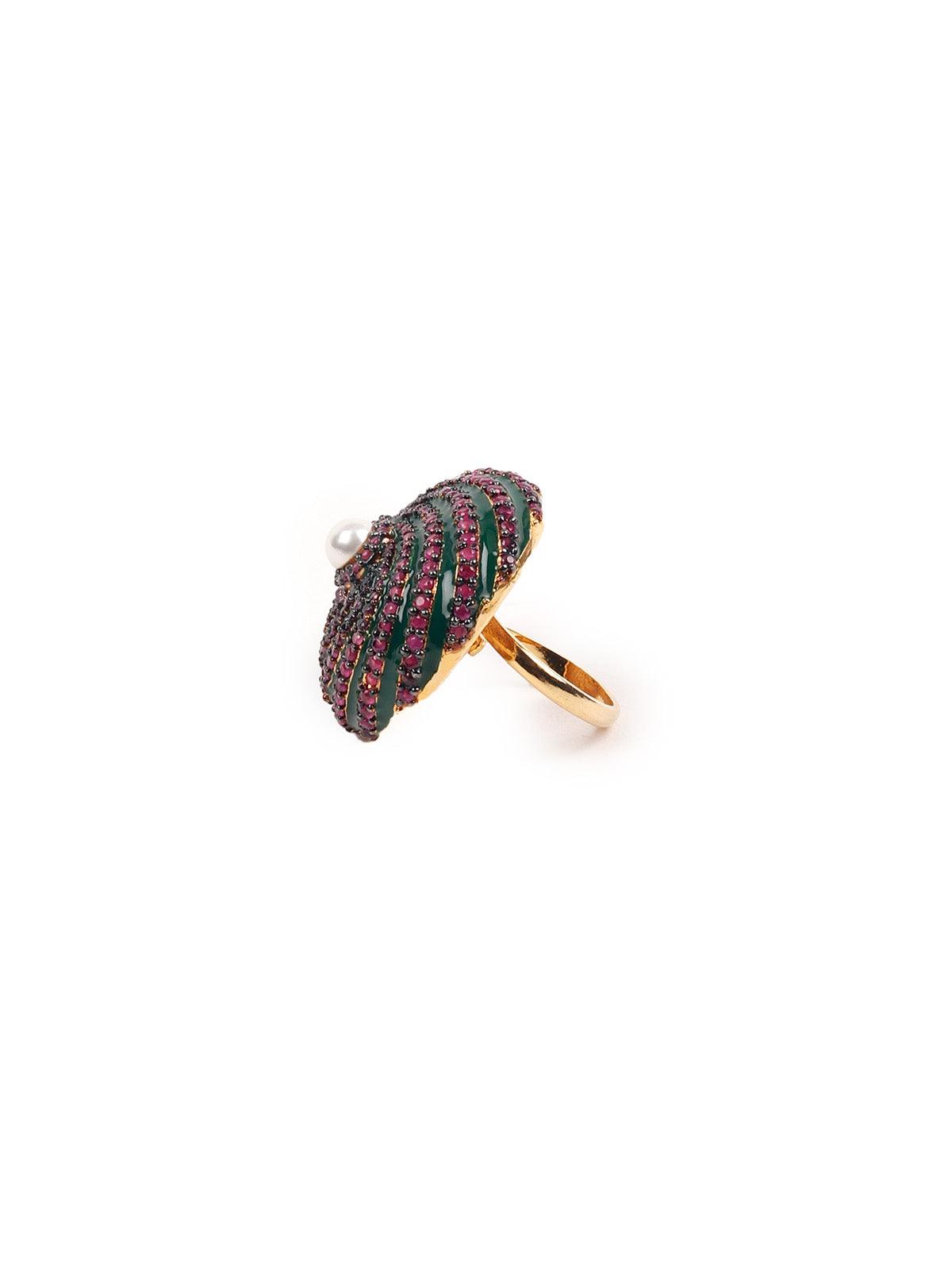Women's Red And Green Diamonds Embellished Ring - Odette