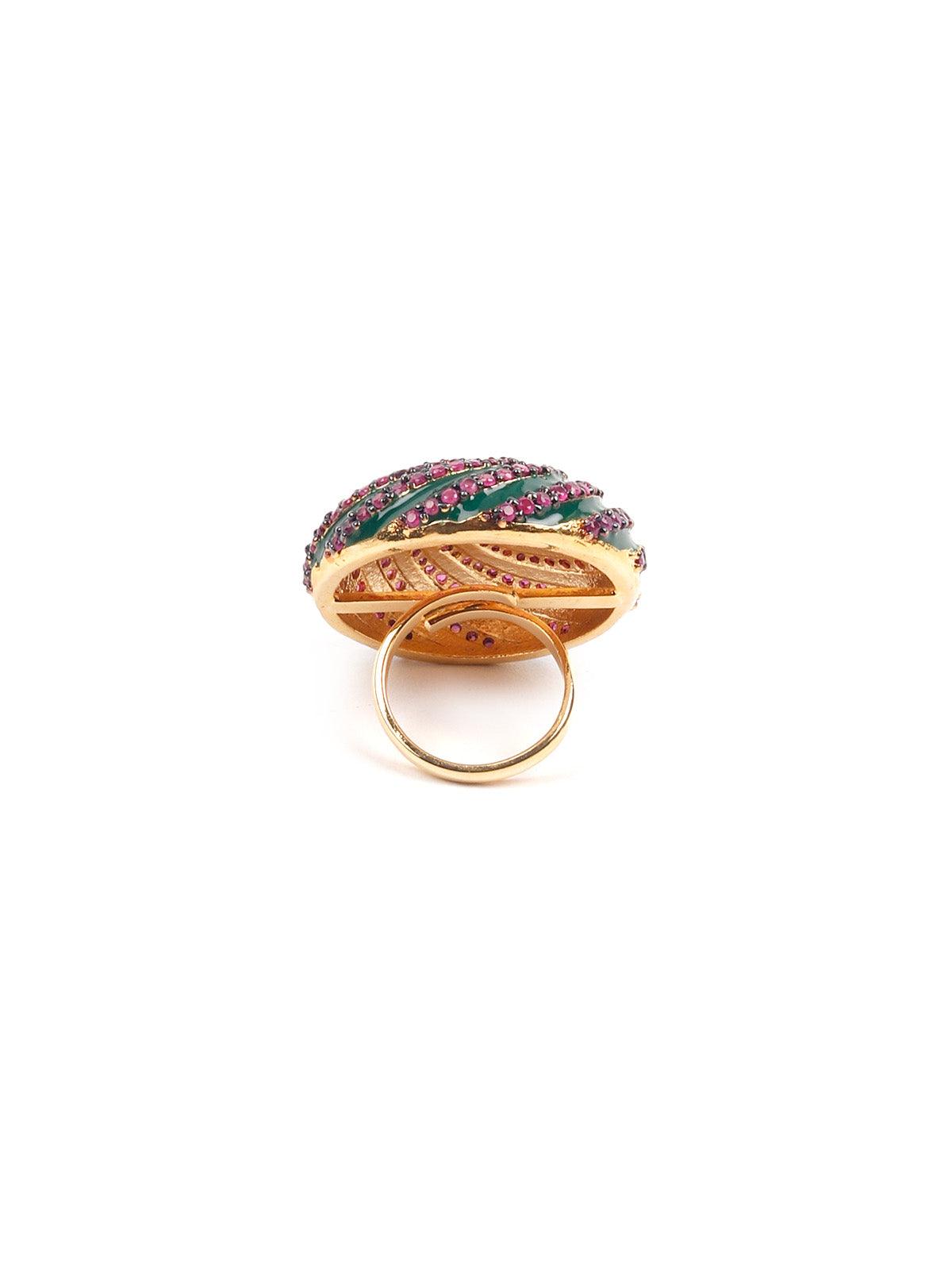 Women's Red And Green Diamonds Embellished Ring - Odette