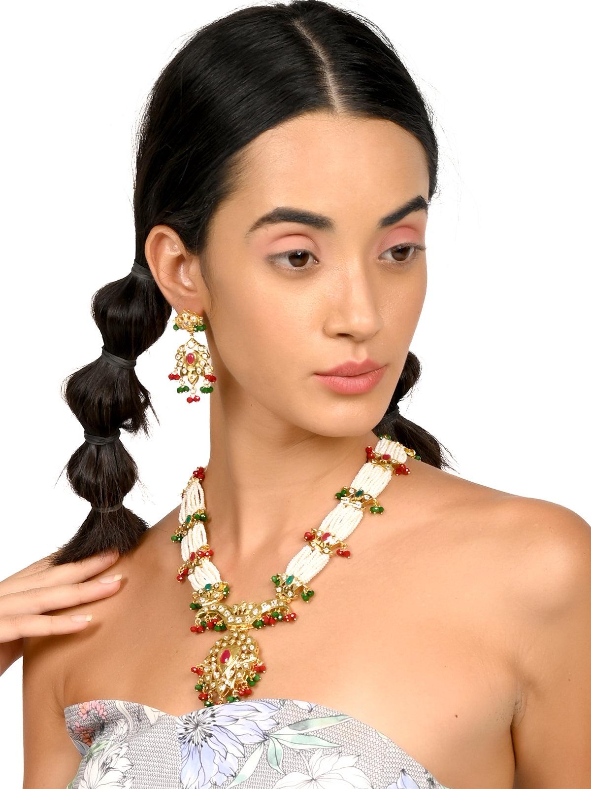 Women's Red And Green Stunning Beaded Necklace Set - Odette
