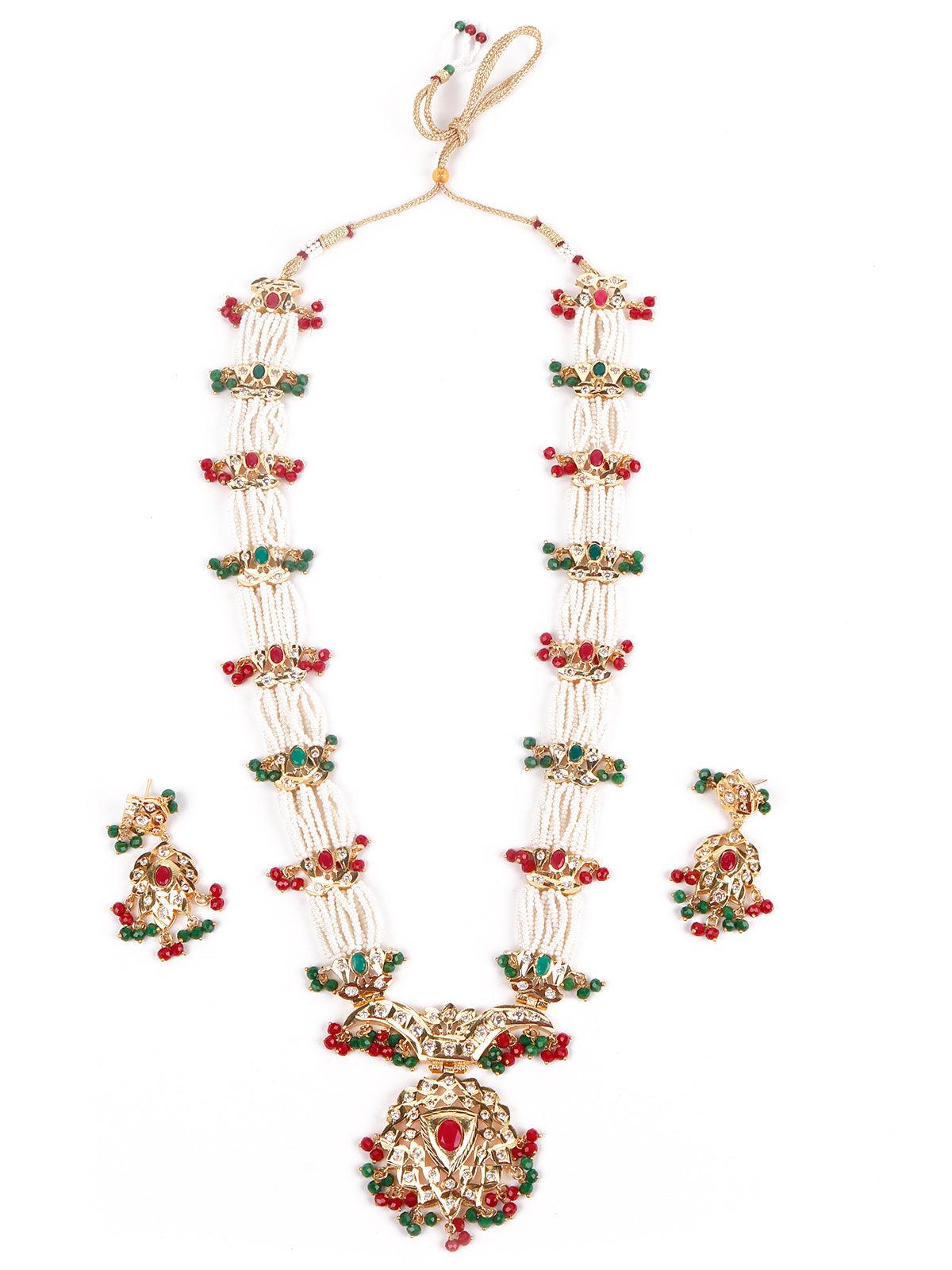 Women's Red And Green Stunning Beaded Necklace Set - Odette