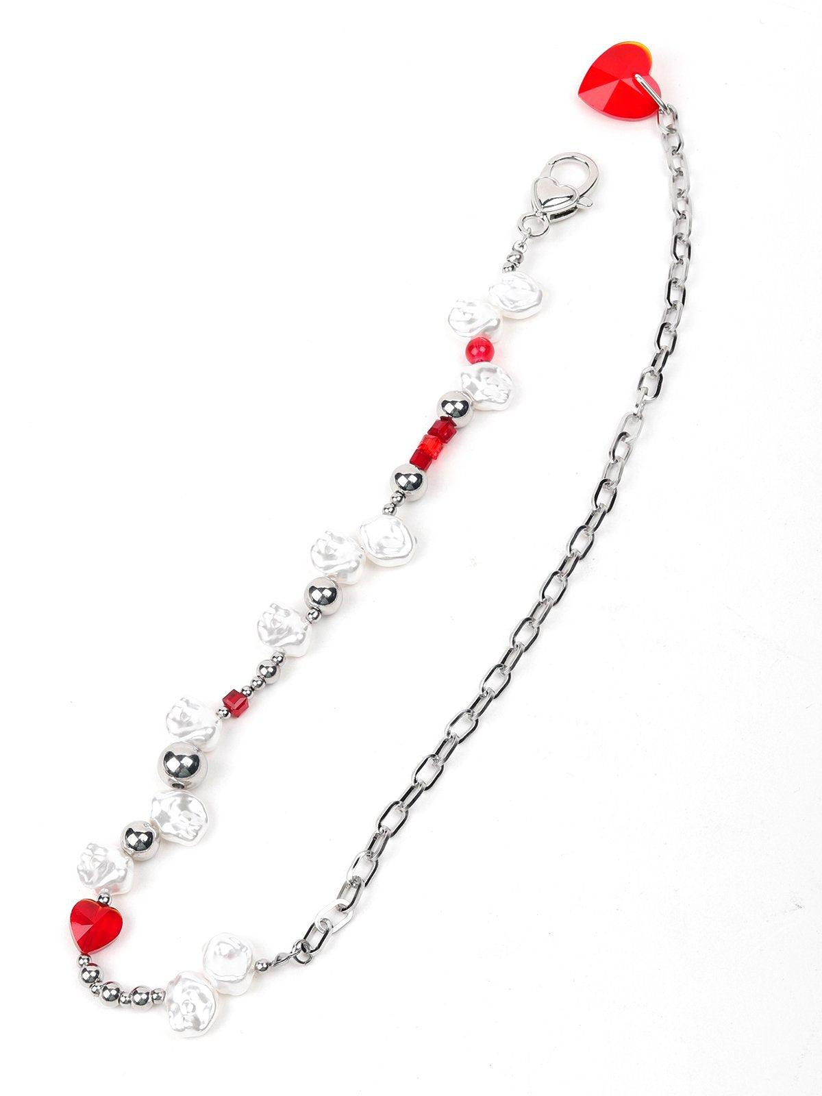 Women's Red And White Beaded Necklace - Odette