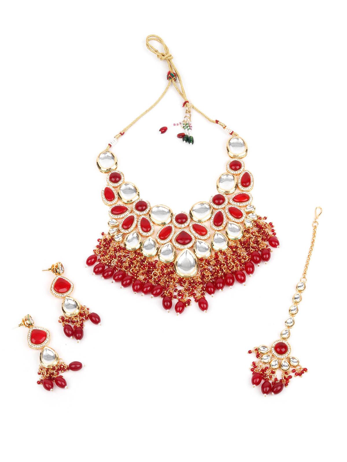 Women's Red And White Choker Set - Odette