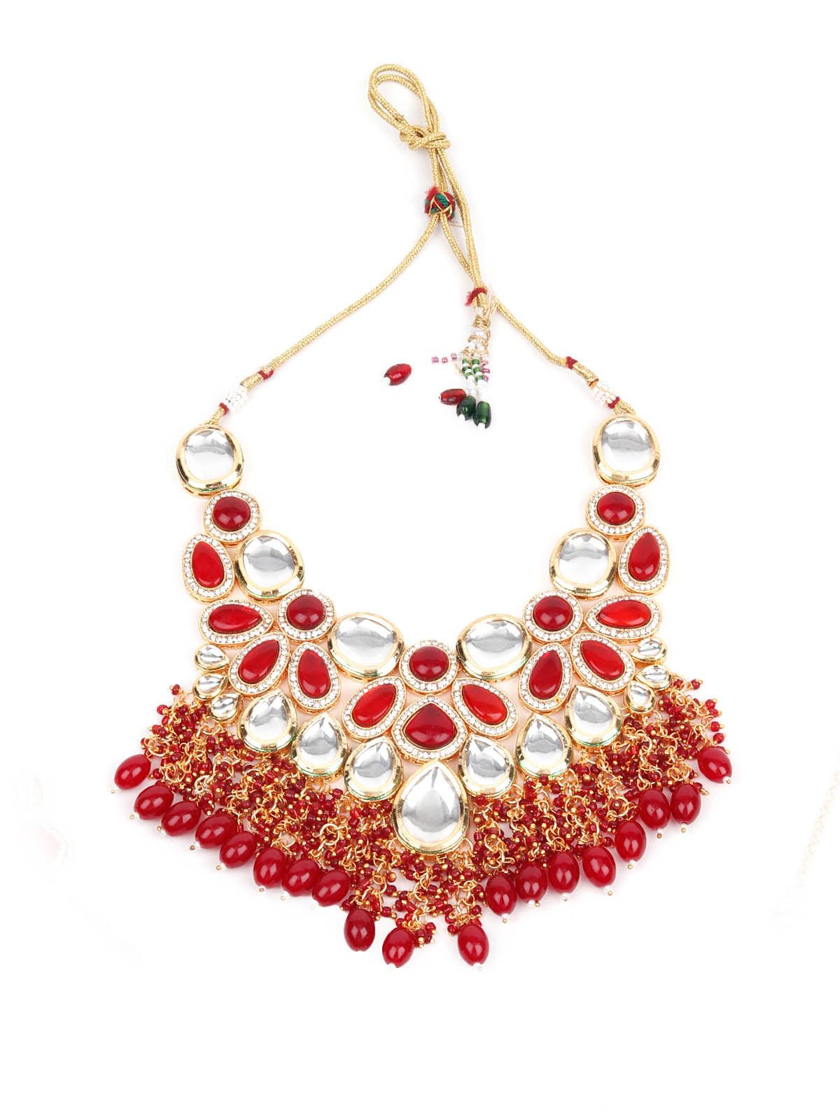 Women's Red And White Choker Set - Odette