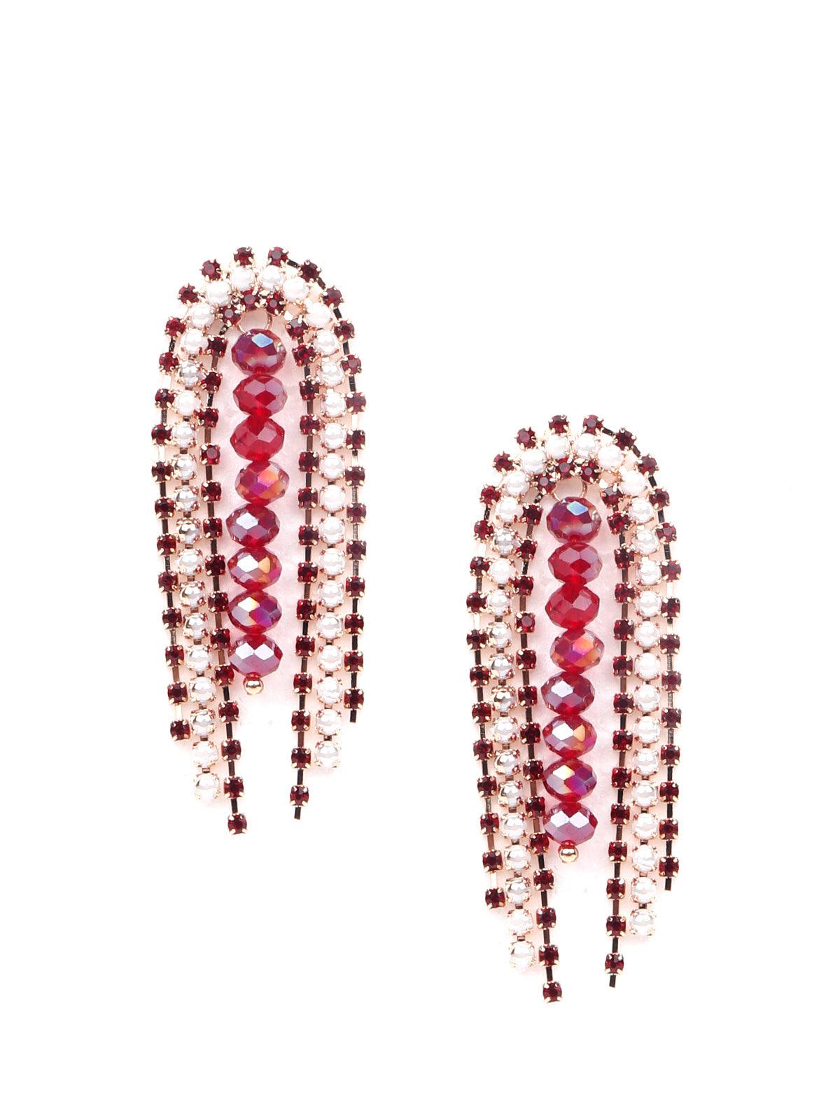 Women's Red And White Loop Statement Earrings - Odette